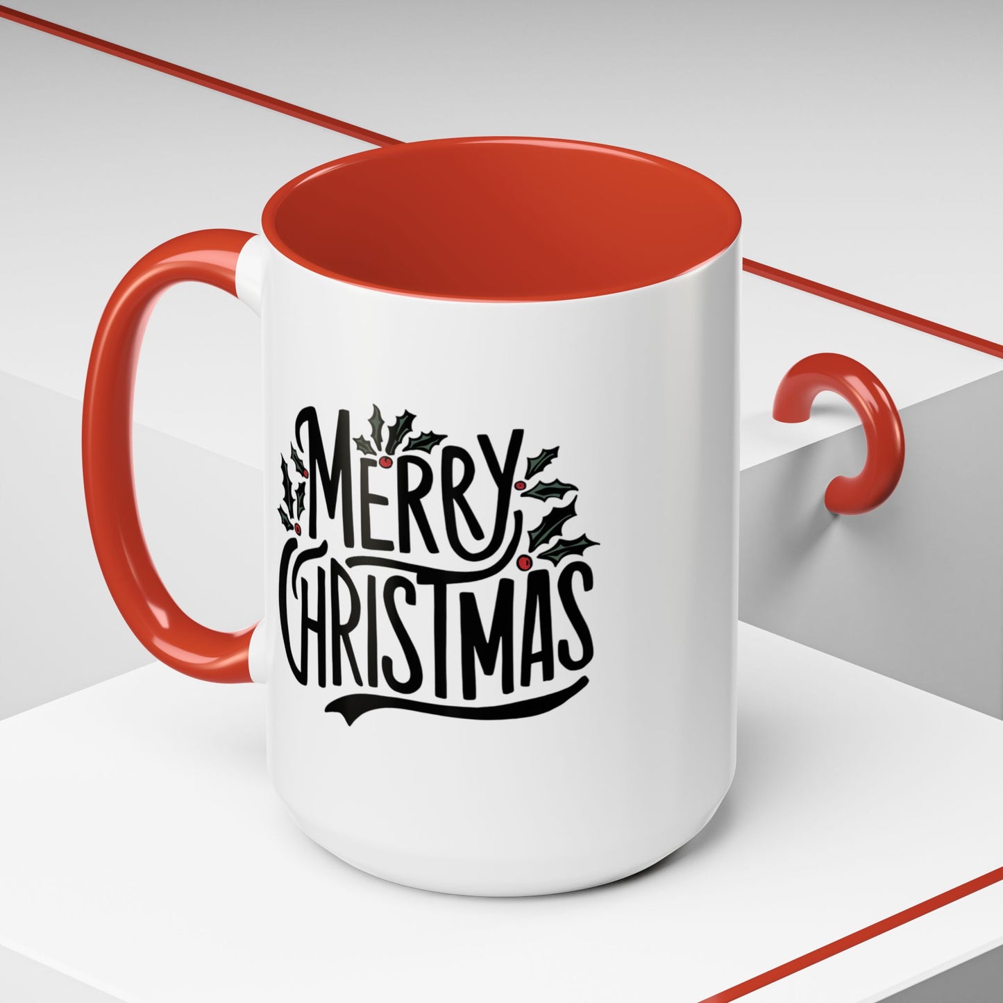 Christmas Mug - Merry Christmas Black Text Mistletoe