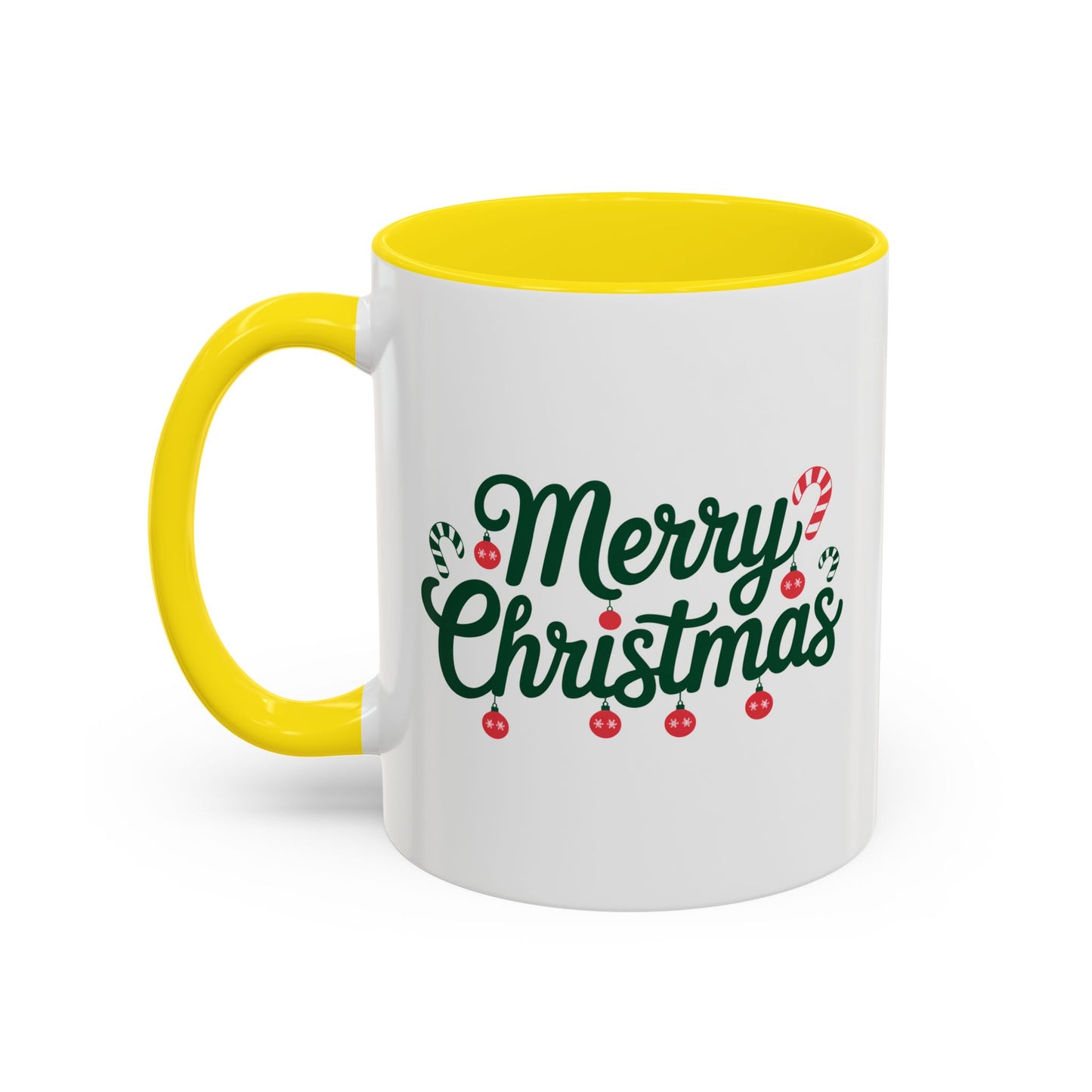 Christmas Mug - Merry Christmas Green Text Ornaments Candy Canes