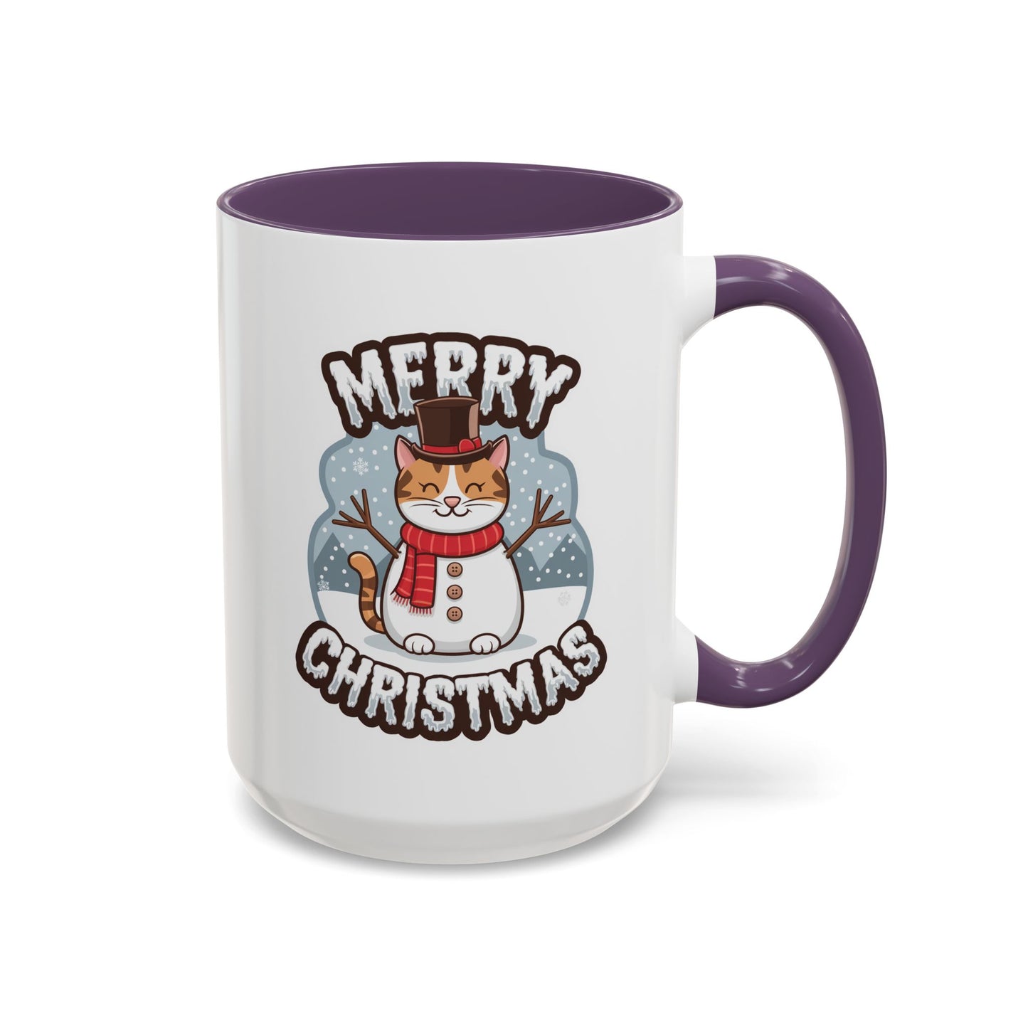 Christmas Mug - Merry Christmas Black & White Text Snowman Cat