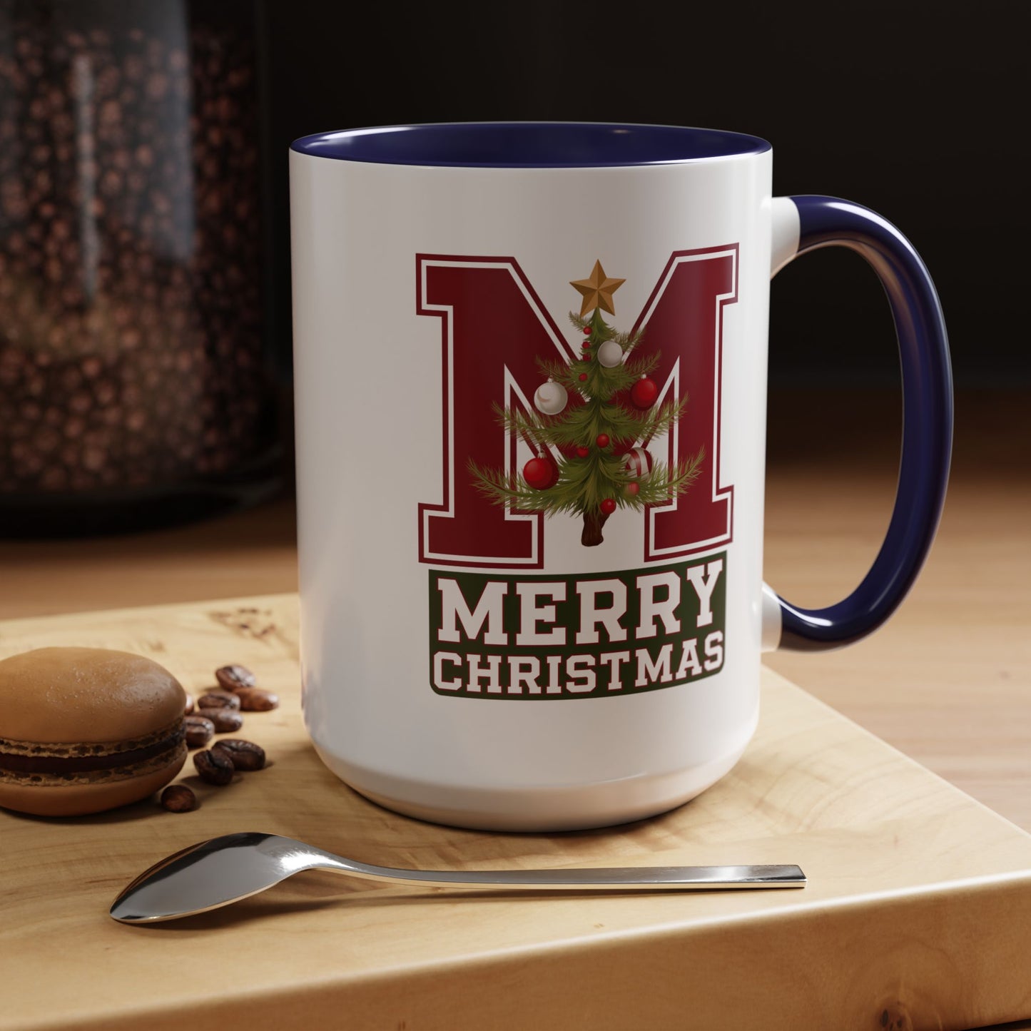 Christmas Mug - Merry Christmas White Green & Red College Text