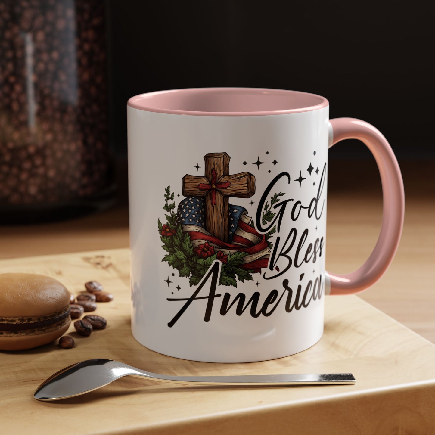 4th of July Mug - God Bless America Cross Flag