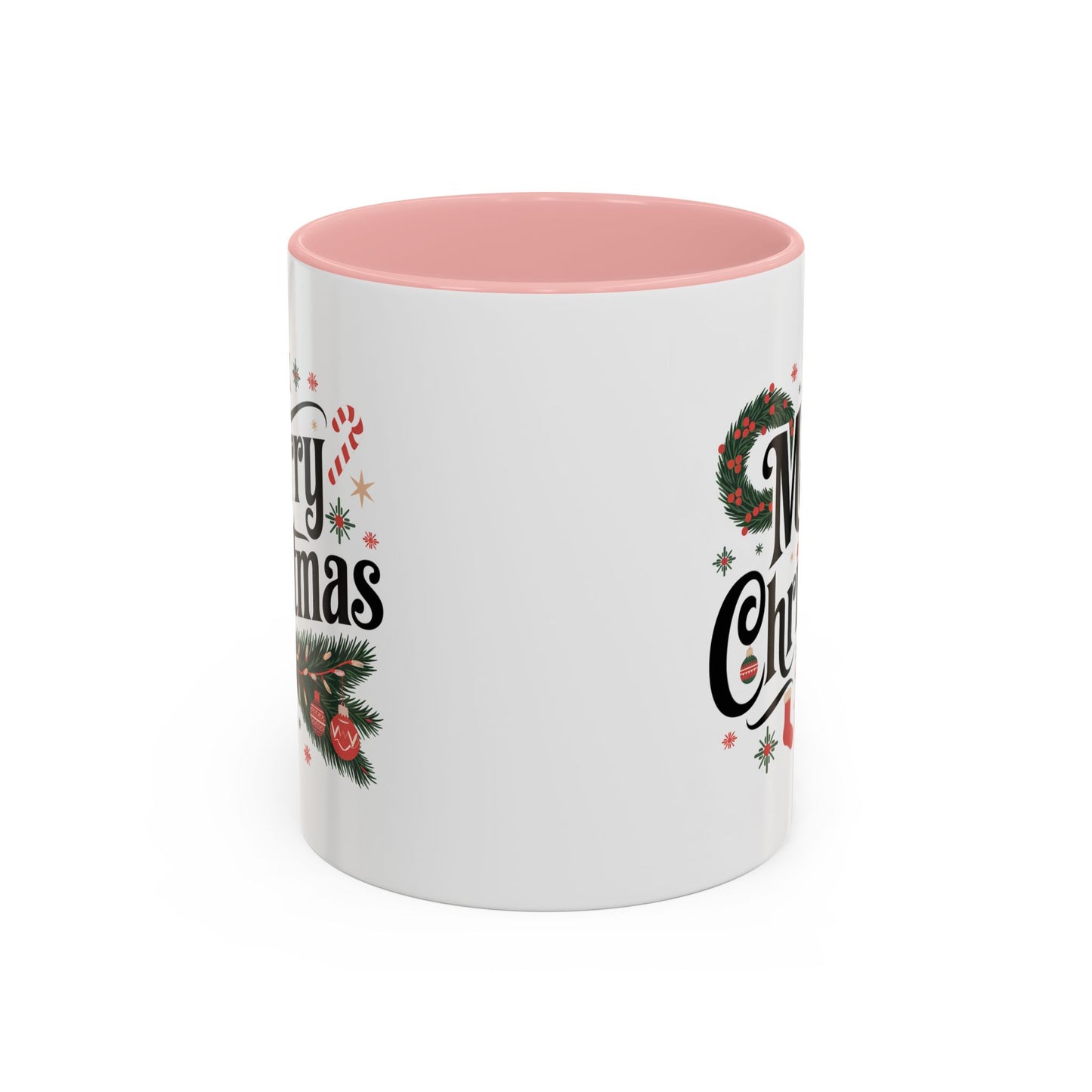 Christmas Mug - Merry Christmas Black Text Star Stocking Ornament Candy Cane