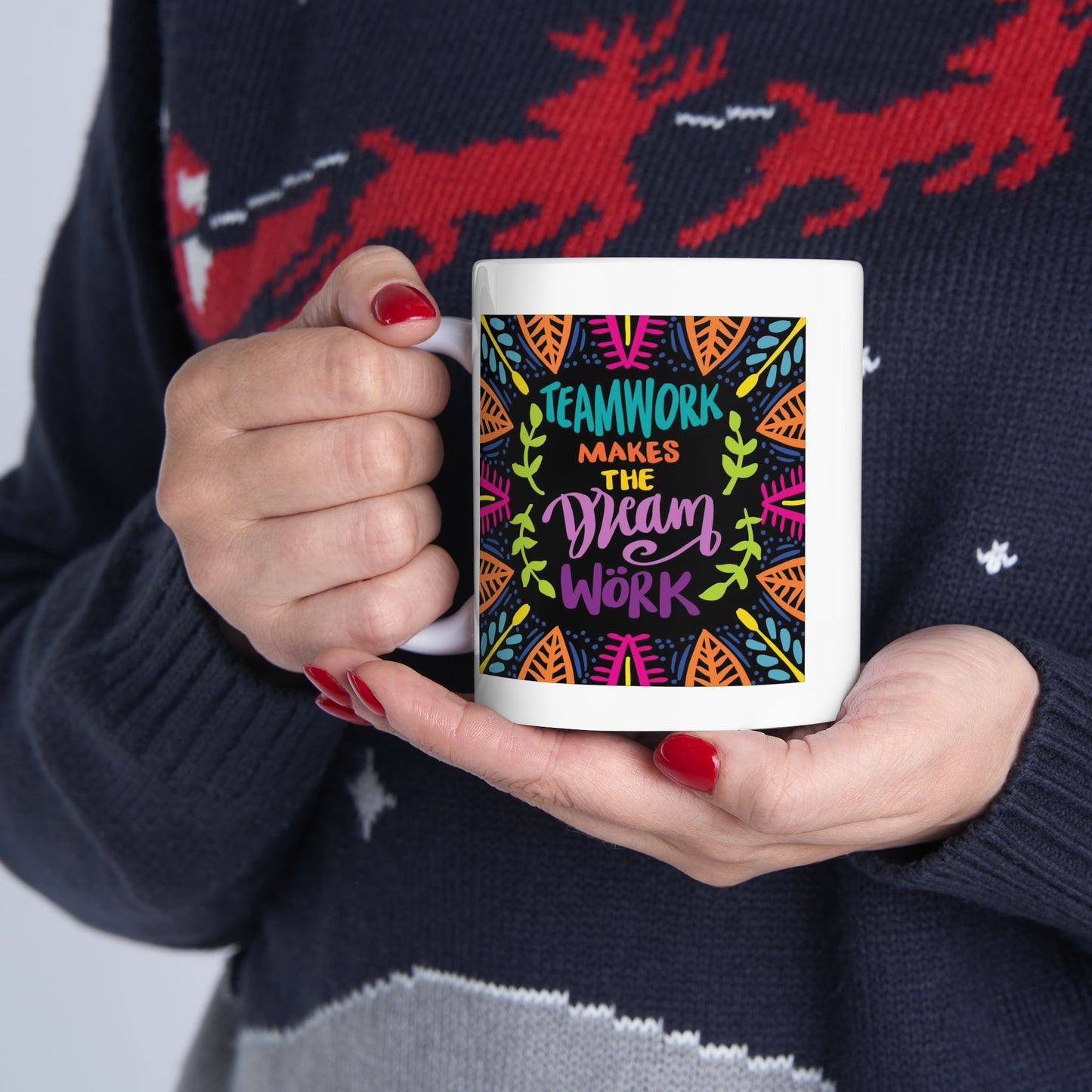 Motivation Mug - Teamwork Makes The Dream work Leaves