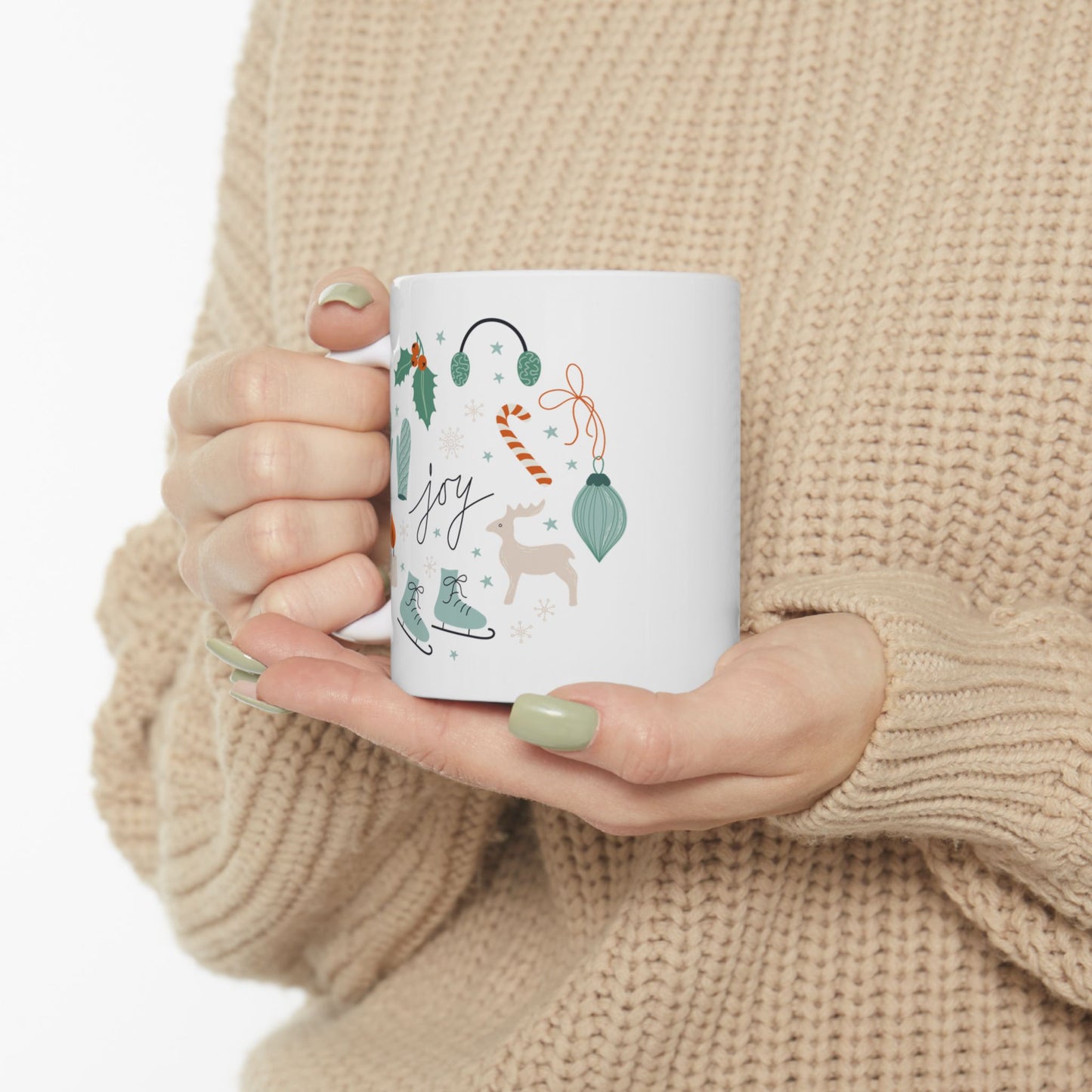 Christmas Mug - Joy Skates Gloves Reindeer Candy Candle Mistletoe Ornaments