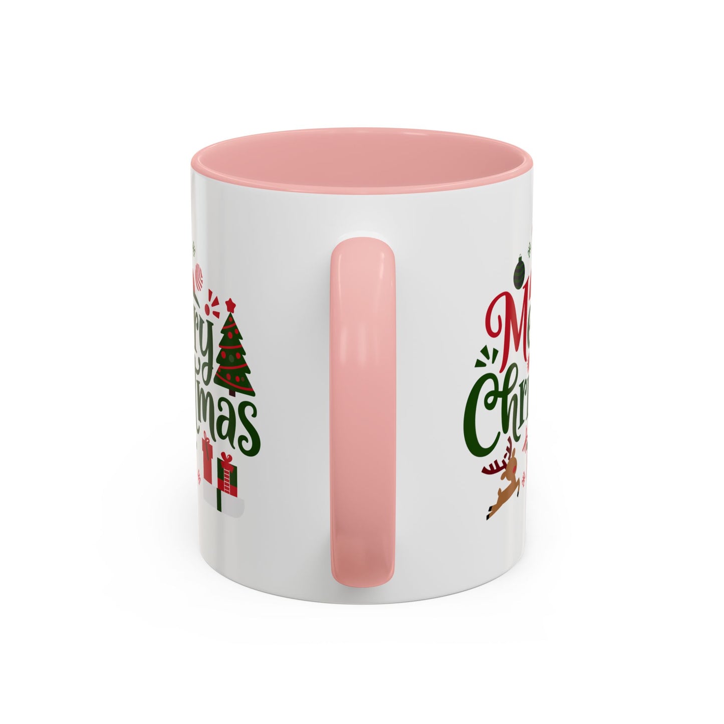 Christmas Mug - Merry Christmas Red & Green Text Santa Reindeer Tree Sleigh Ornaments