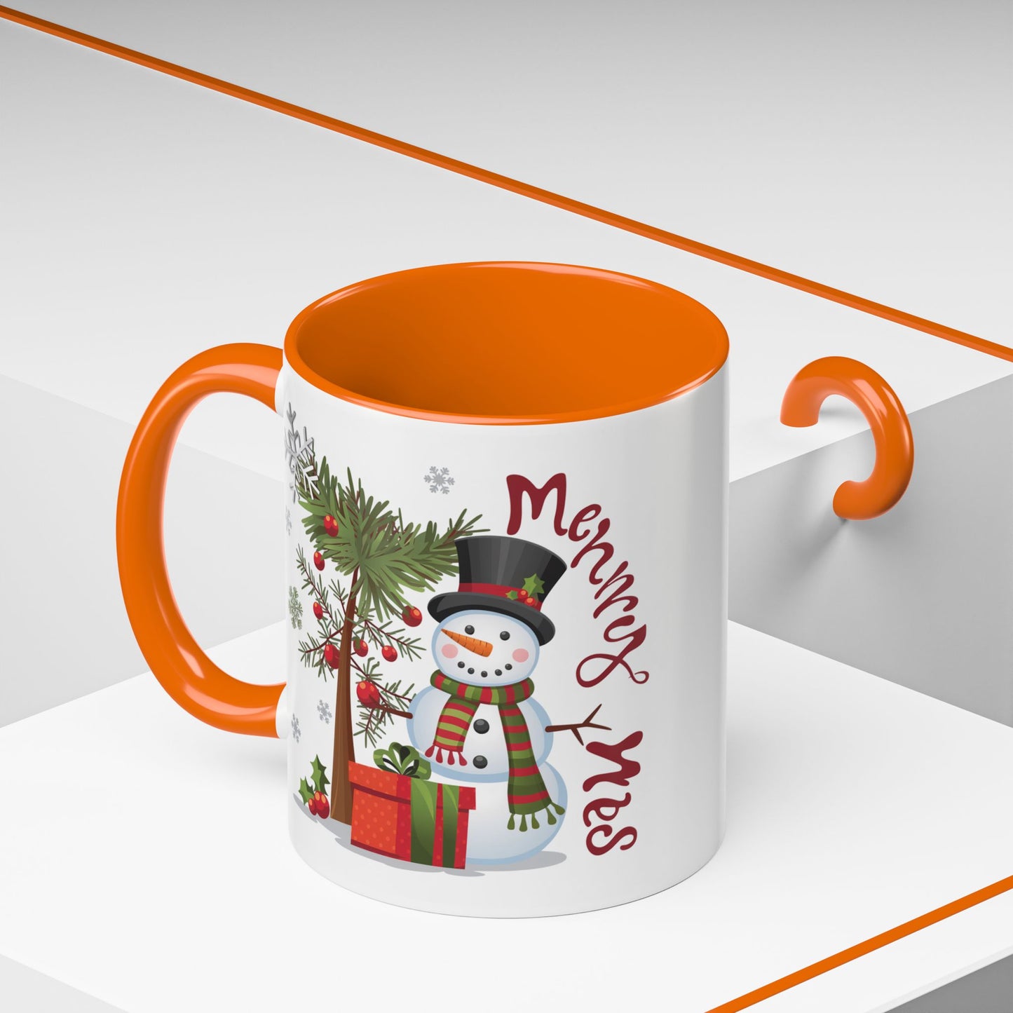 Christmas Mug - Merry Xmas Snowman Tree Present