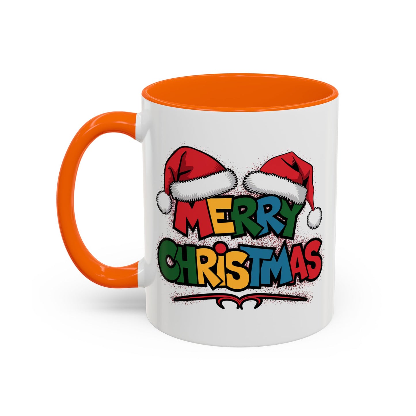 Christmas Mug - Merry Christmas Red Yellow & Blue Text Red Hats