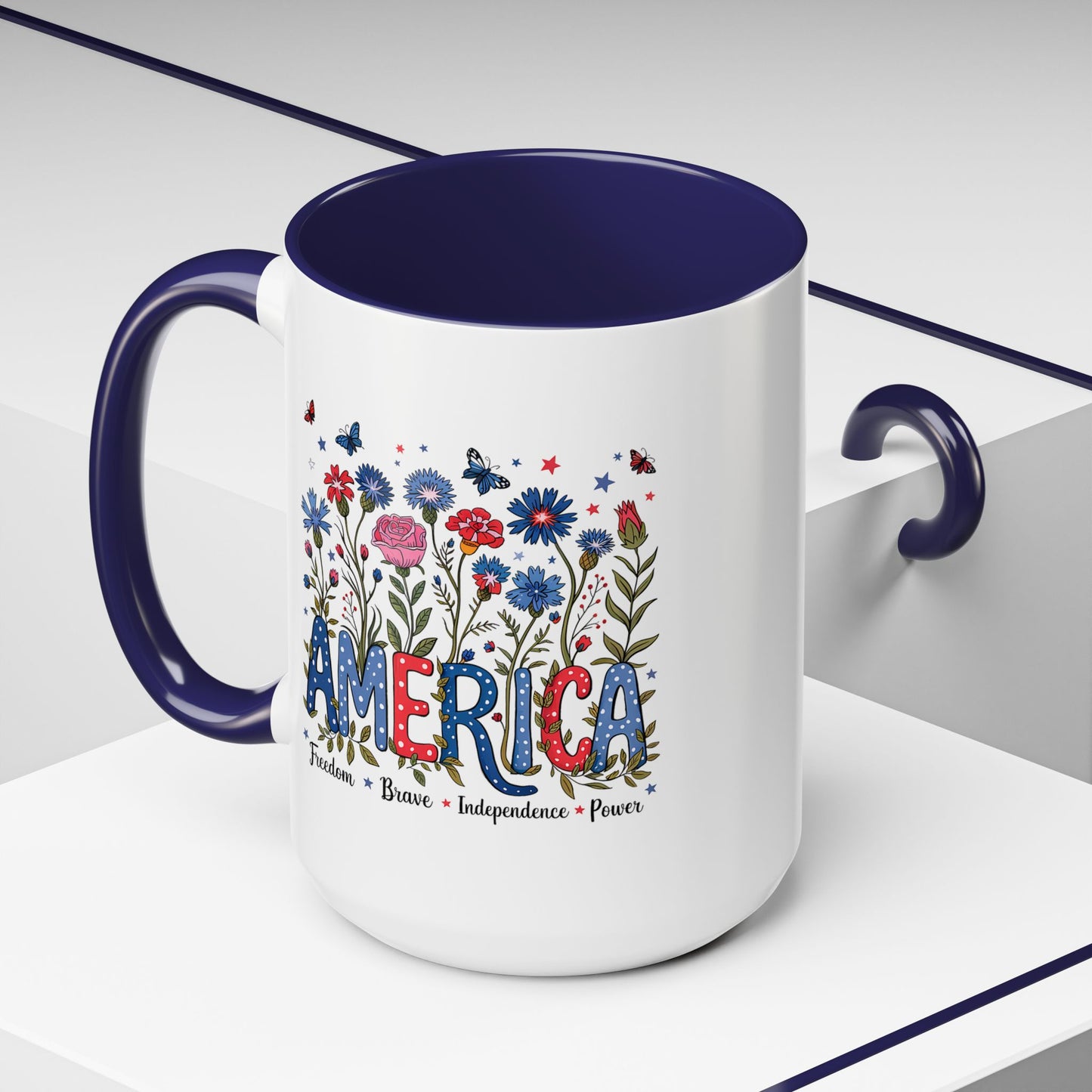 4th of July Mug - Floral America Patriotic