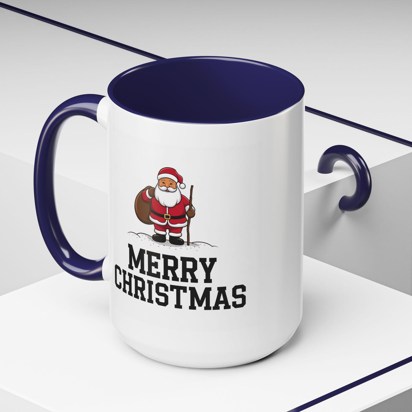 Christmas Mug - Merry Christmas Black Text Santa Walking