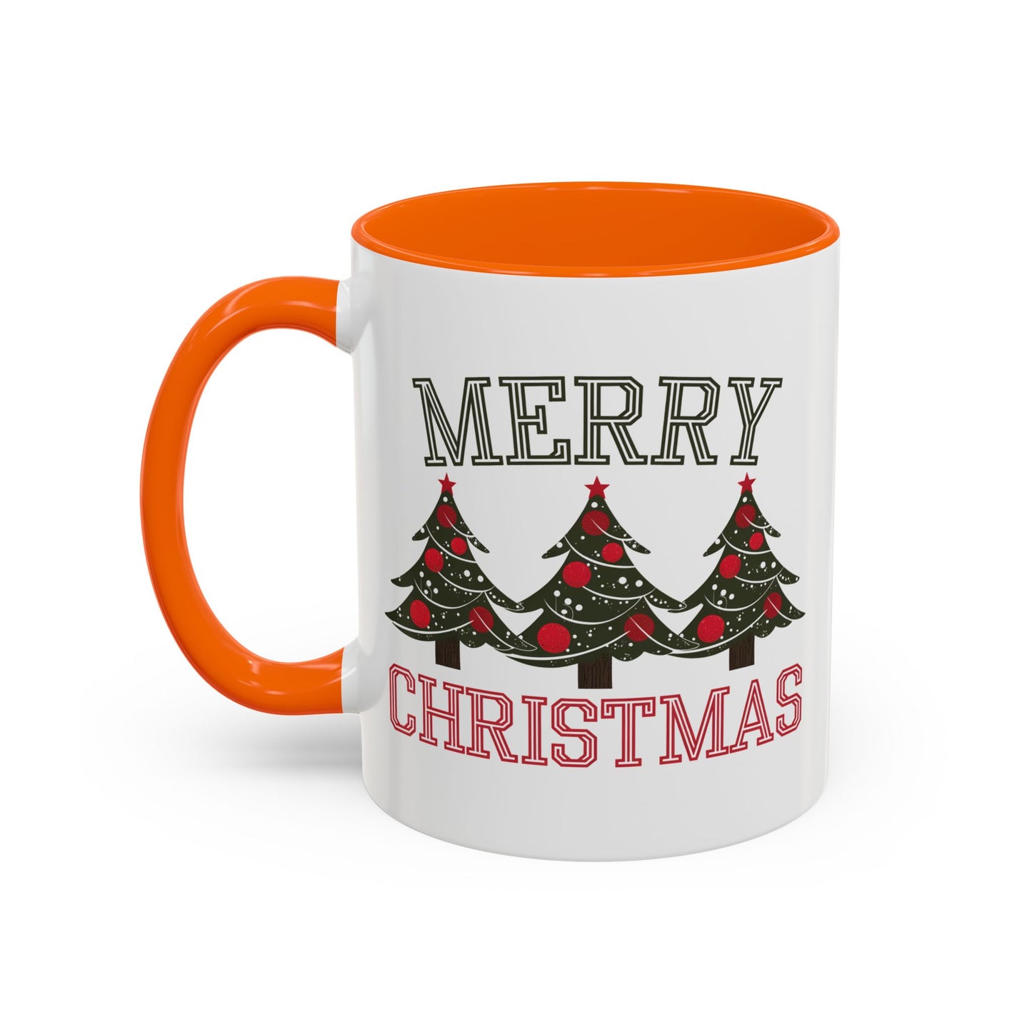 Christmas Mug - Merry Christmas Green & Red Text Decorative Trees