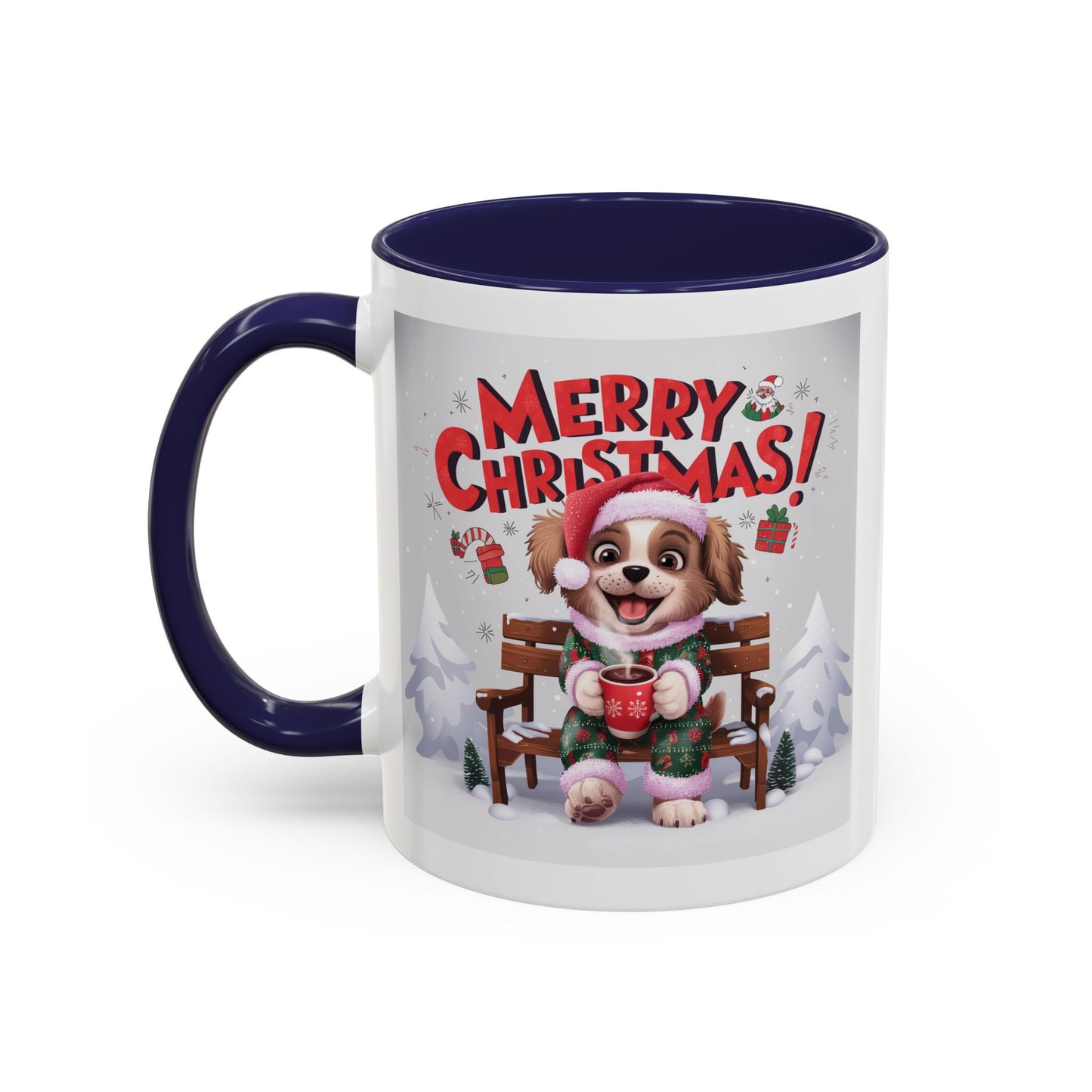 Christmas Mug - Merry Christmas Red Text Puppy Green & Red Top
