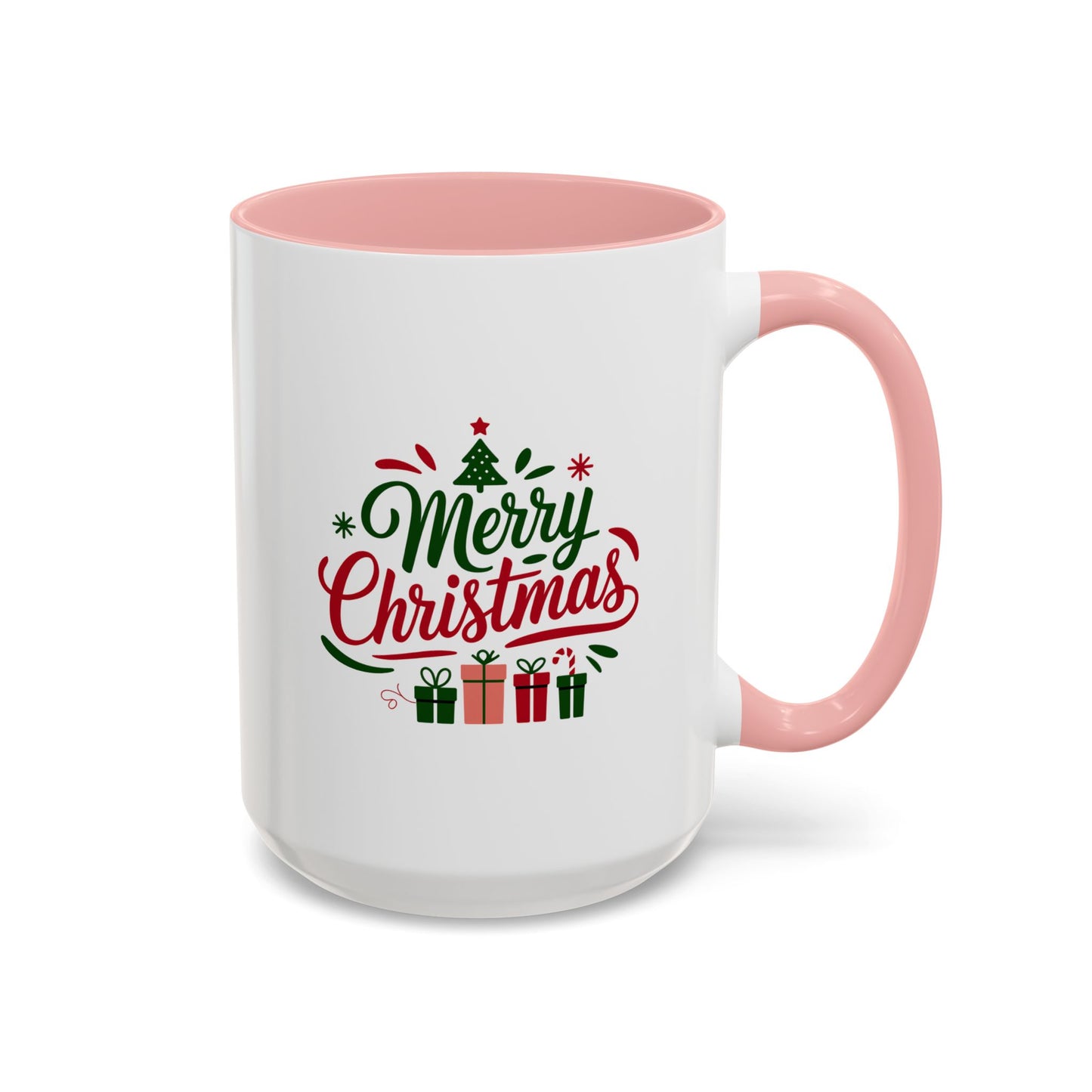 Christmas Mug - Merry Christmas Green & Red Text Tree Snowflakes Presents