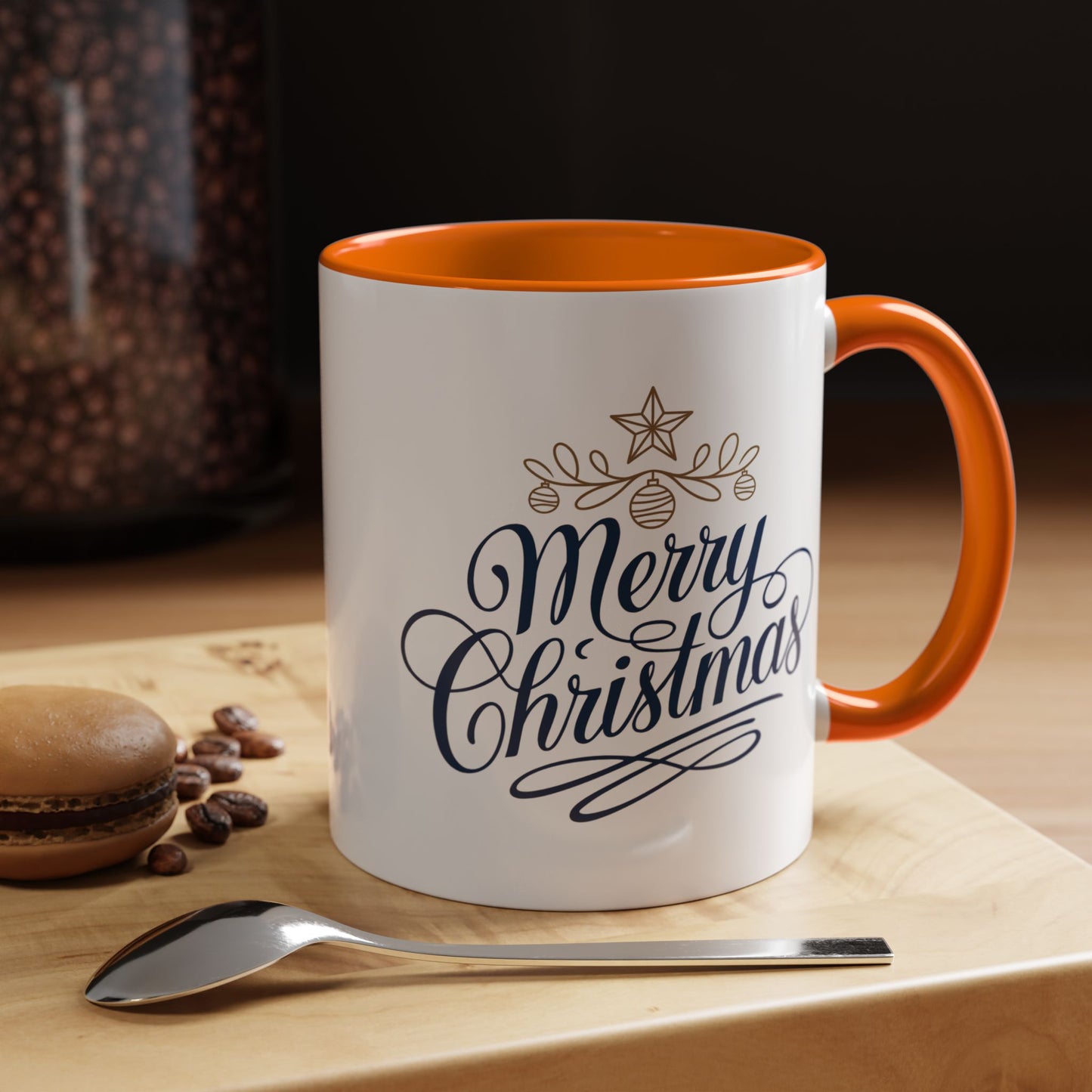 Christmas Mug - Merry Christmas Blue Text Gold Ornaments