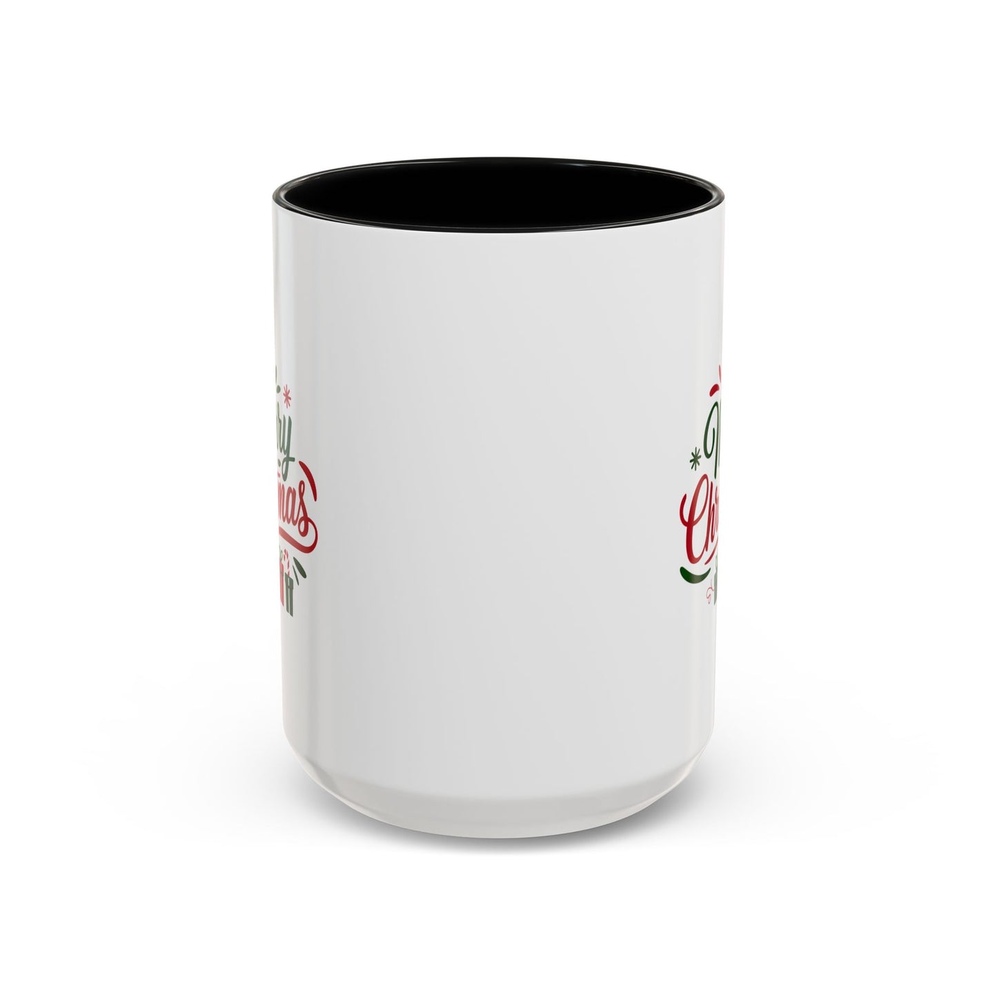 Christmas Mug - Merry Christmas Green & Red Text Tree Snowflakes Presents