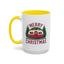 Christmas Mug - Merry Christmas Maroon Text Camper Trees