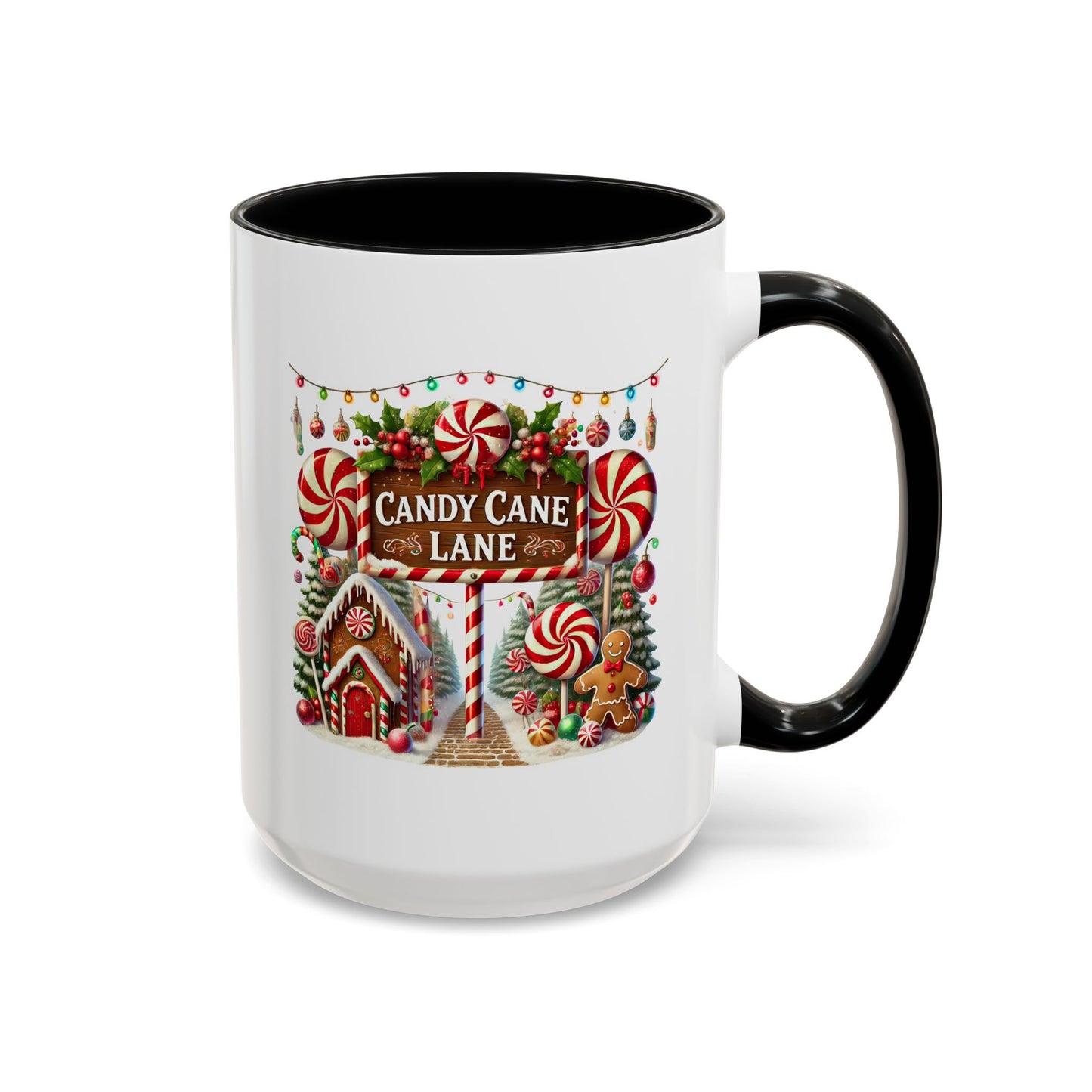 Christmas Mug - Candy Cane Lane White Text Ornaments Candy