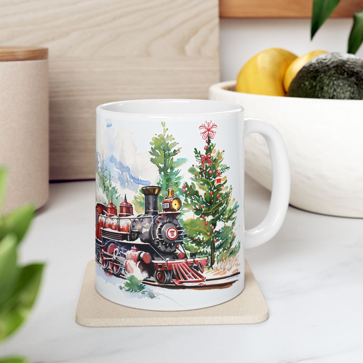 Christmas Mug - Snowy Landscape Train Wrap 2