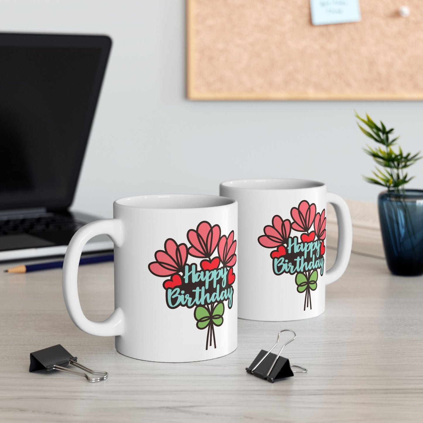 Birthday Mug - Flower Bouquet Hearts