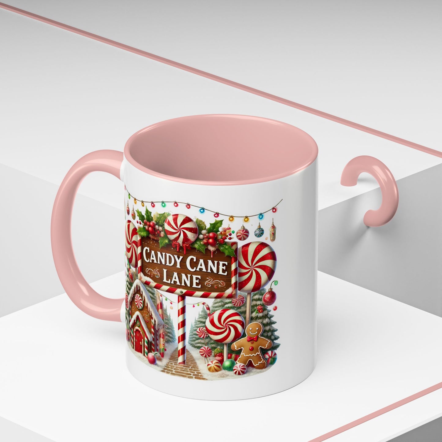 Christmas Mug - Candy Cane Lane White Text Ornaments Candy