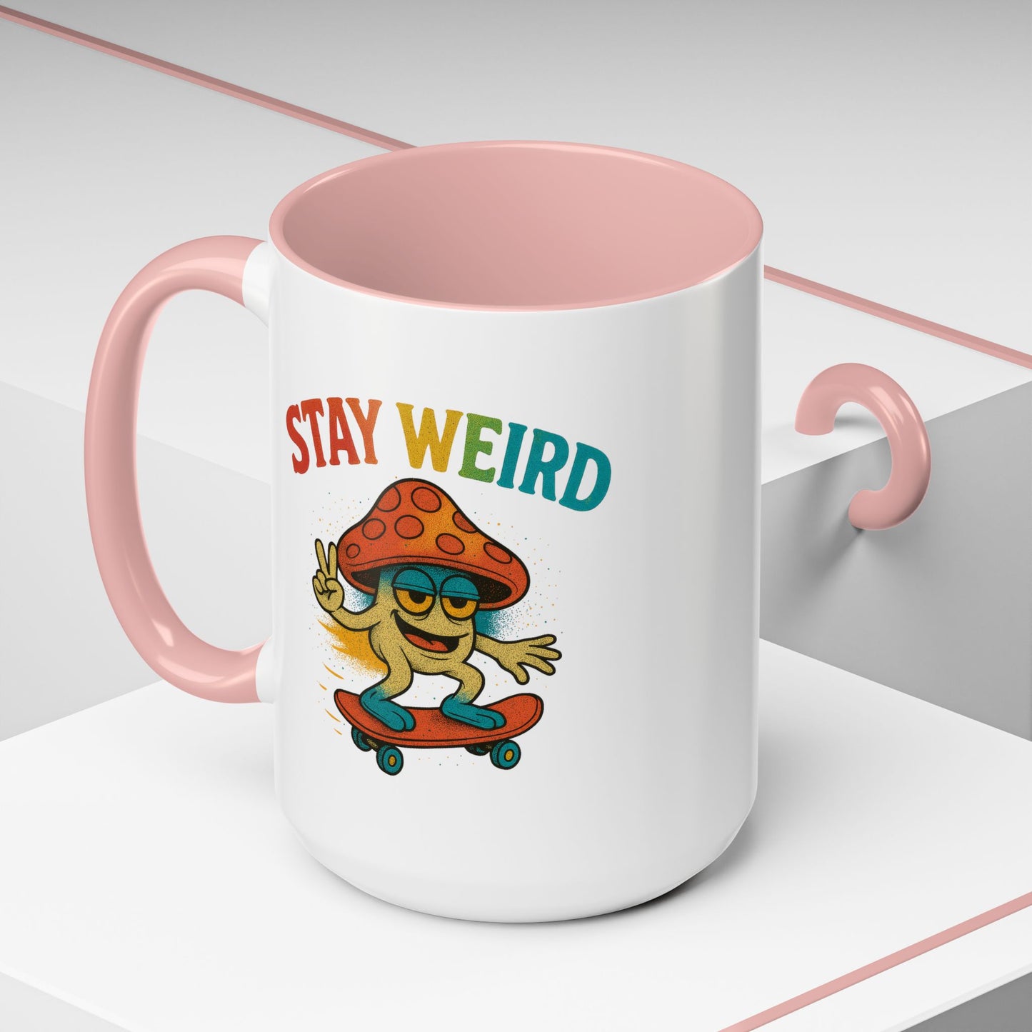 Humor Mug - Stay Weird Mushroom Skateboard