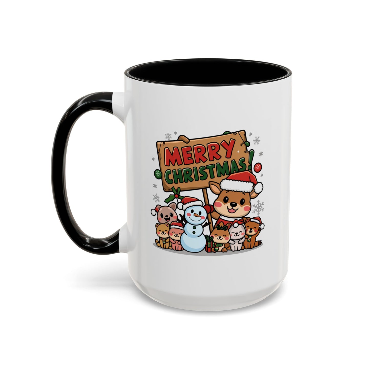 Christmas Mug - Merry Christmas Red & Green Text Reindeer Snowman