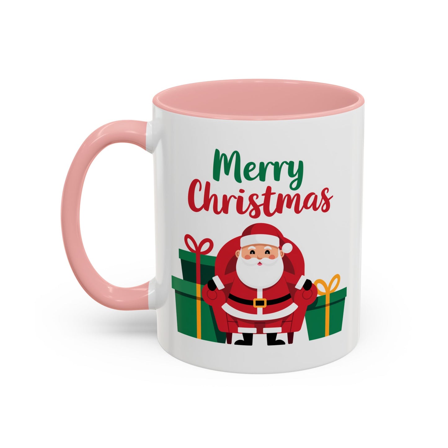 Christmas Mug - Merry Christmas Green & Red Text Santa Presents