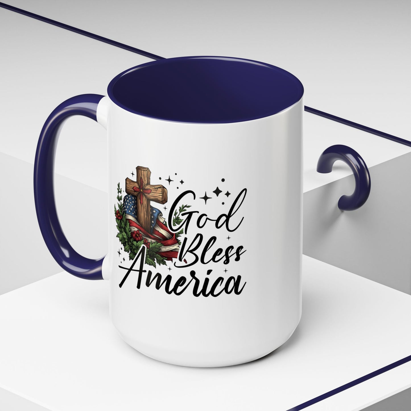 4th of July Mug - God Bless America Cross Flag