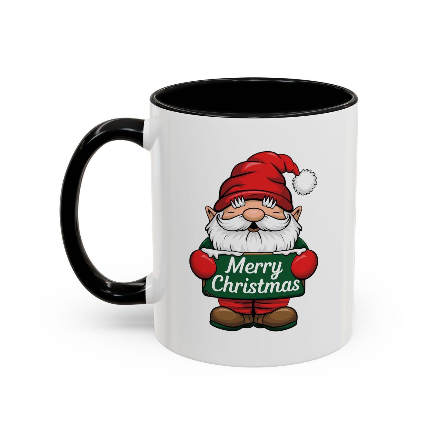 Christmas Mug - Merry Christmas White & Green Text Gnome Snow