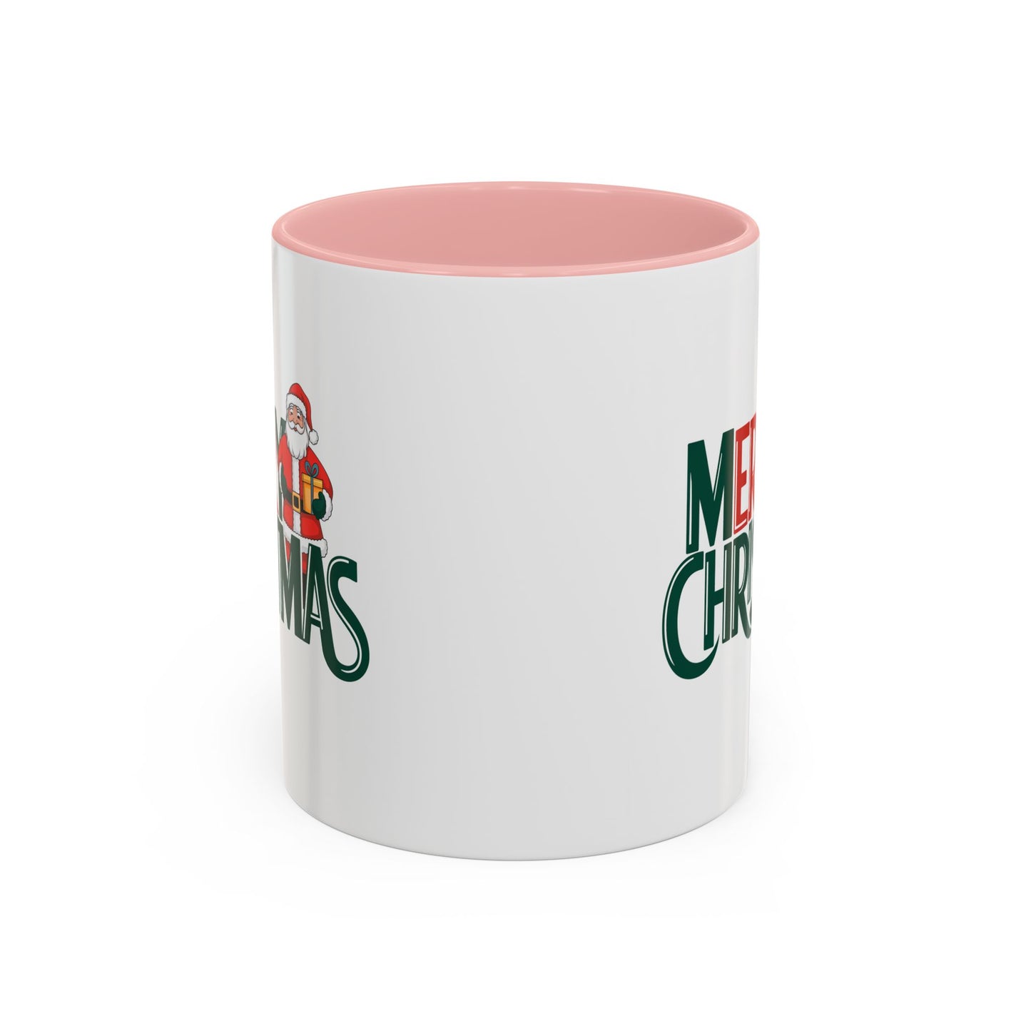 Christmas Mug - Merry Christmas Green & Red Text Santa Present