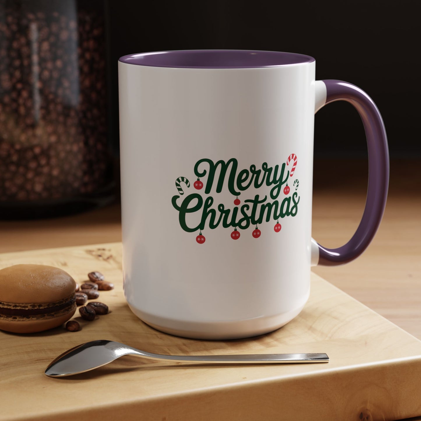Christmas Mug - Merry Christmas Green Text Ornaments Candy Canes