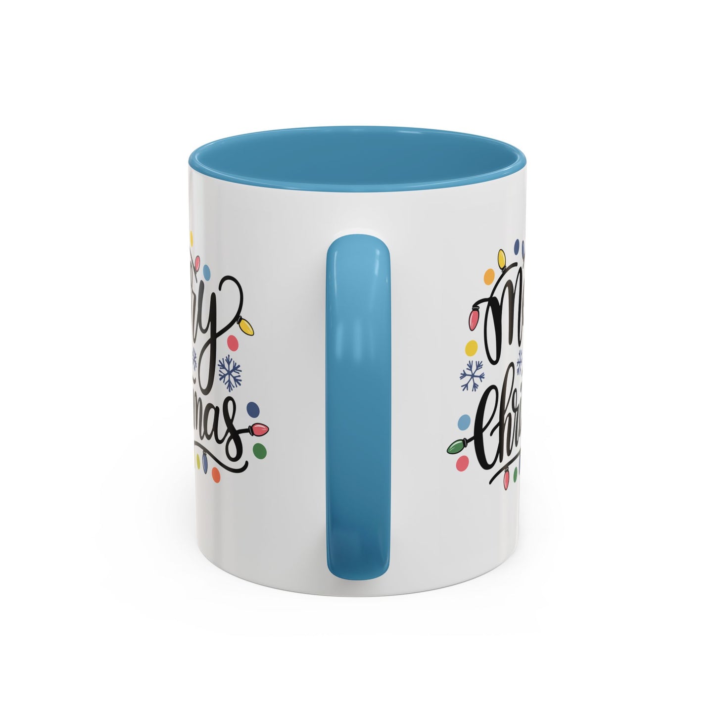 Christmas Mug - Merry Christmas Black Text Colored Lights