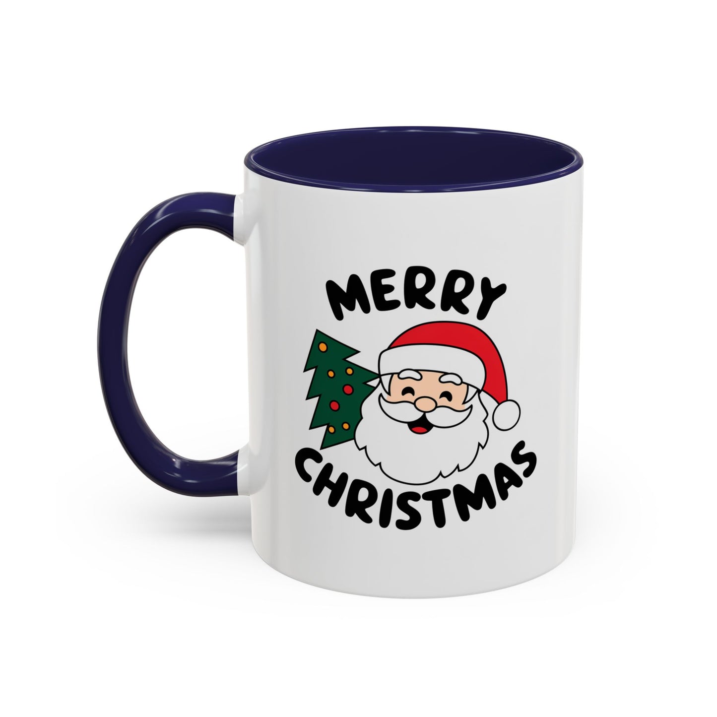 Christmas Mug - Merry Christmas Black Text Santa Tree