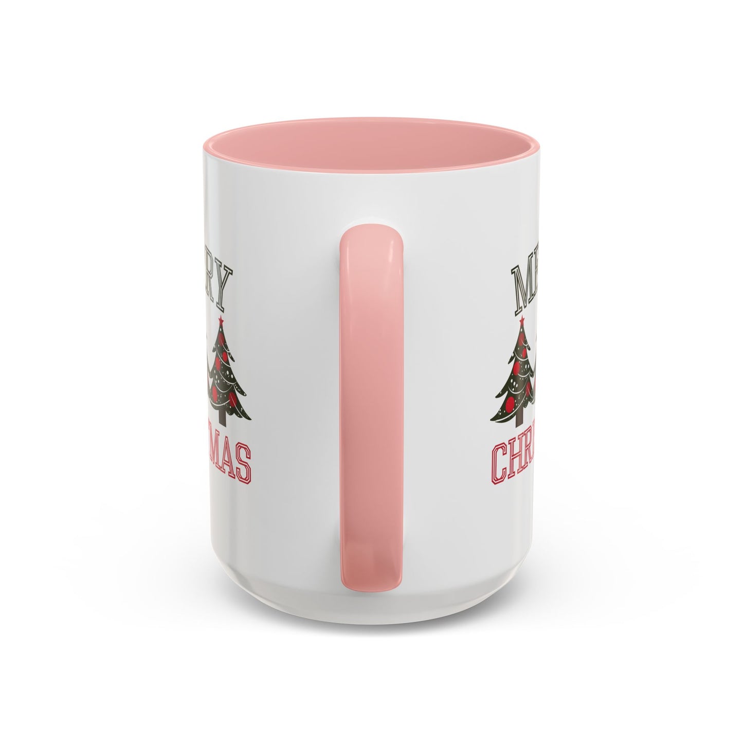 Christmas Mug - Merry Christmas Green & Red Text Decorative Trees