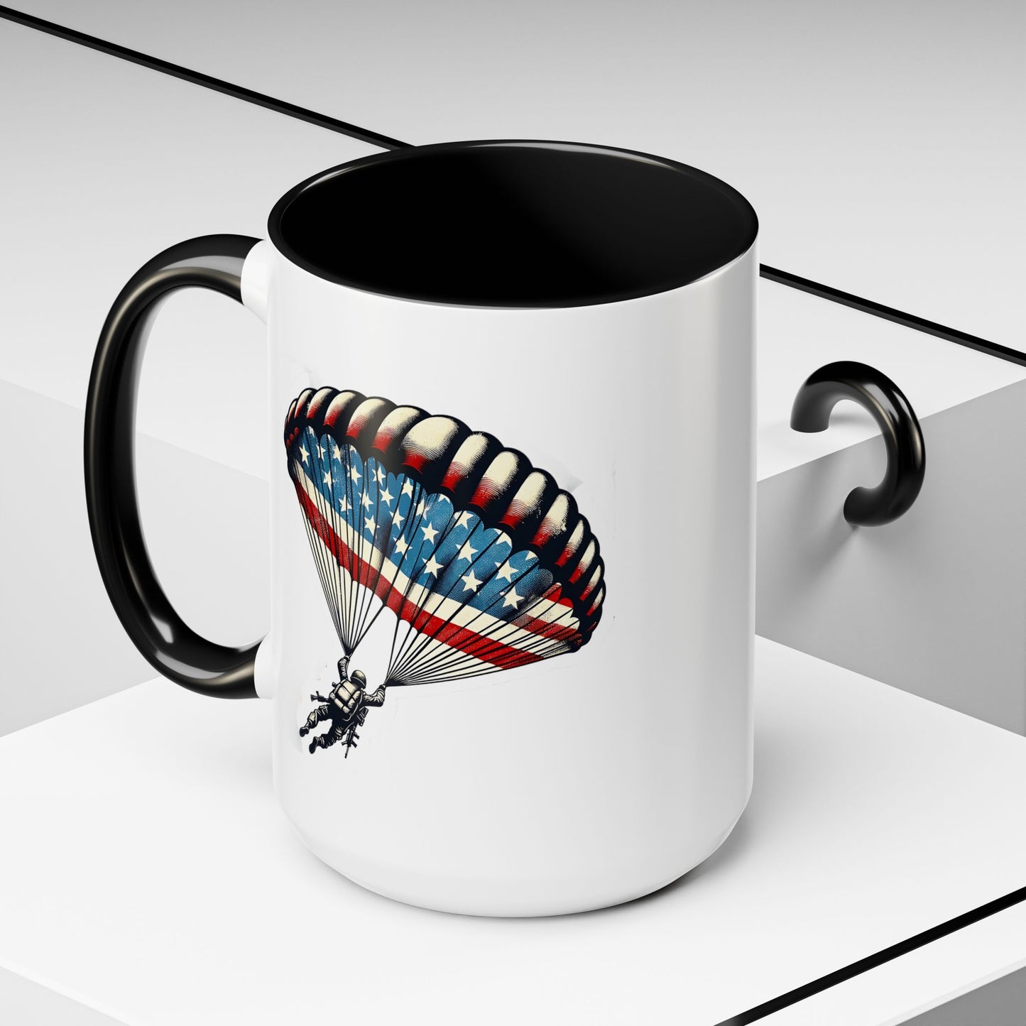 4th of July Mug - Airborne Soldier Parachute Flag