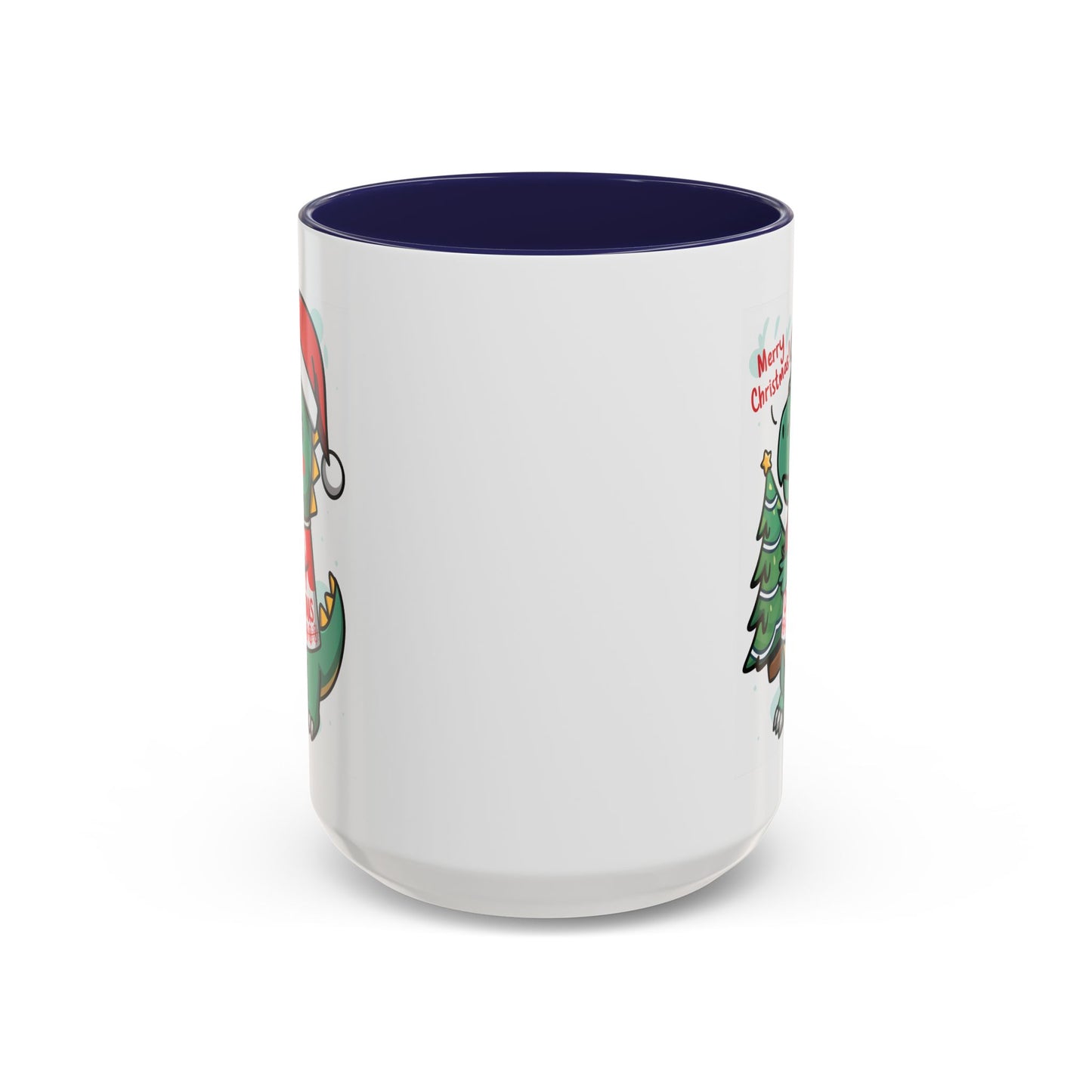 Christmas Mug - Merry Christmas Red Text Dinosaur Tree