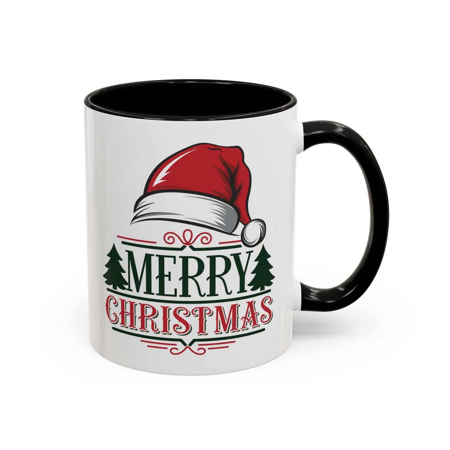 Christmas Mug - Merry Christmas Green & Red Text Red Hat