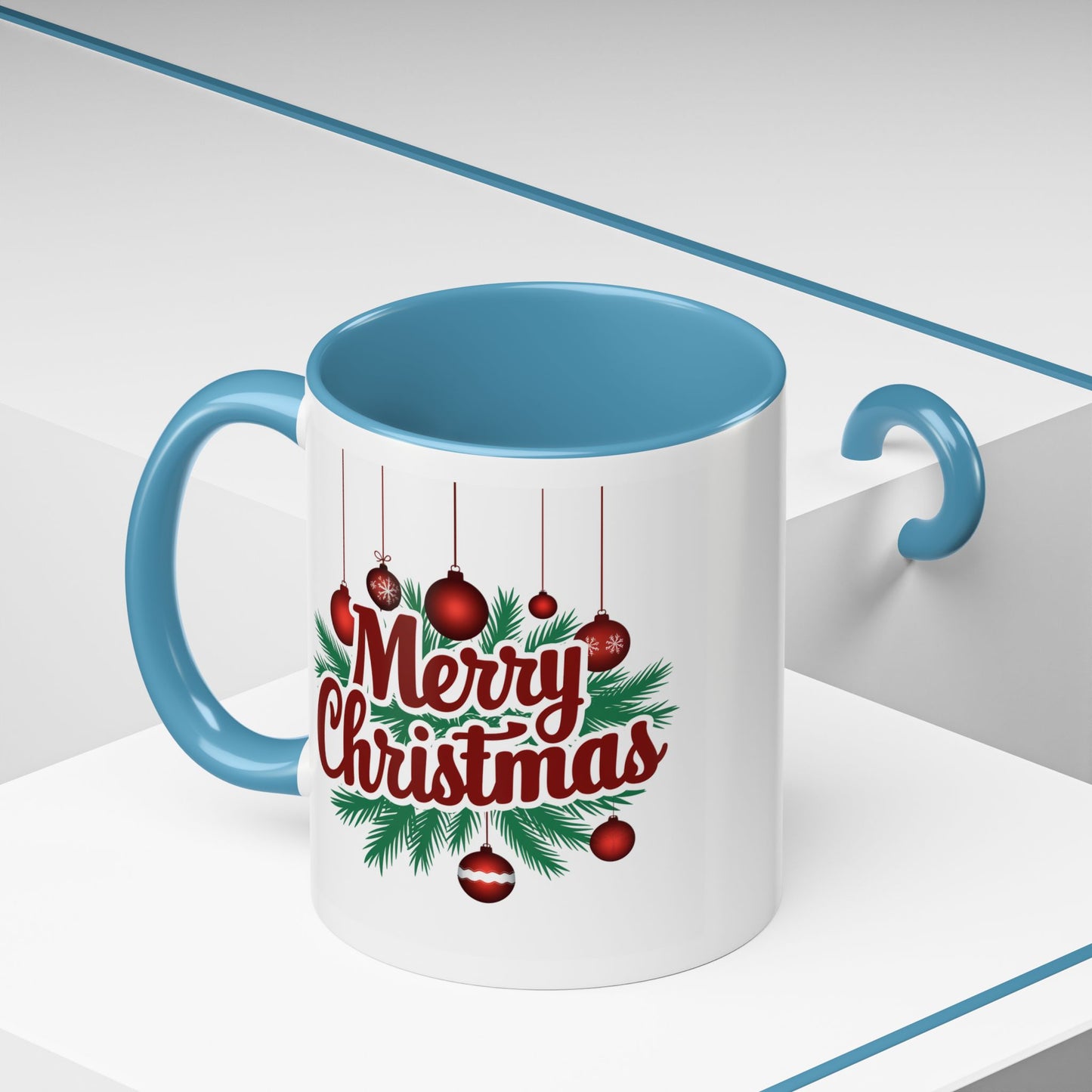 Christmas Mug - Merry Christmas Maroon Text Ornaments