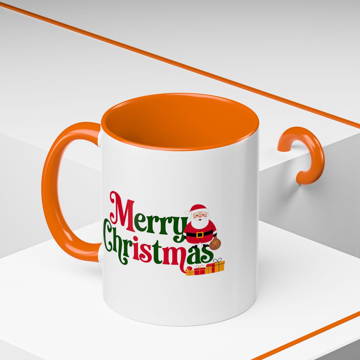Christmas Mug - Merry Christmas Green & Red Text Santa Presents