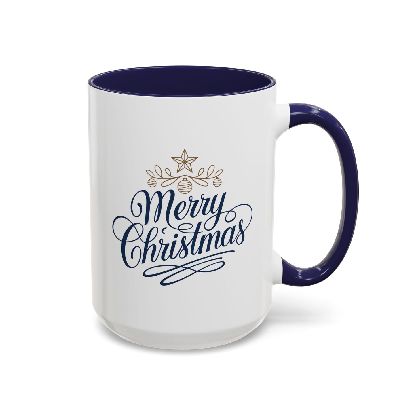 Christmas Mug - Merry Christmas Blue Text Gold Ornaments