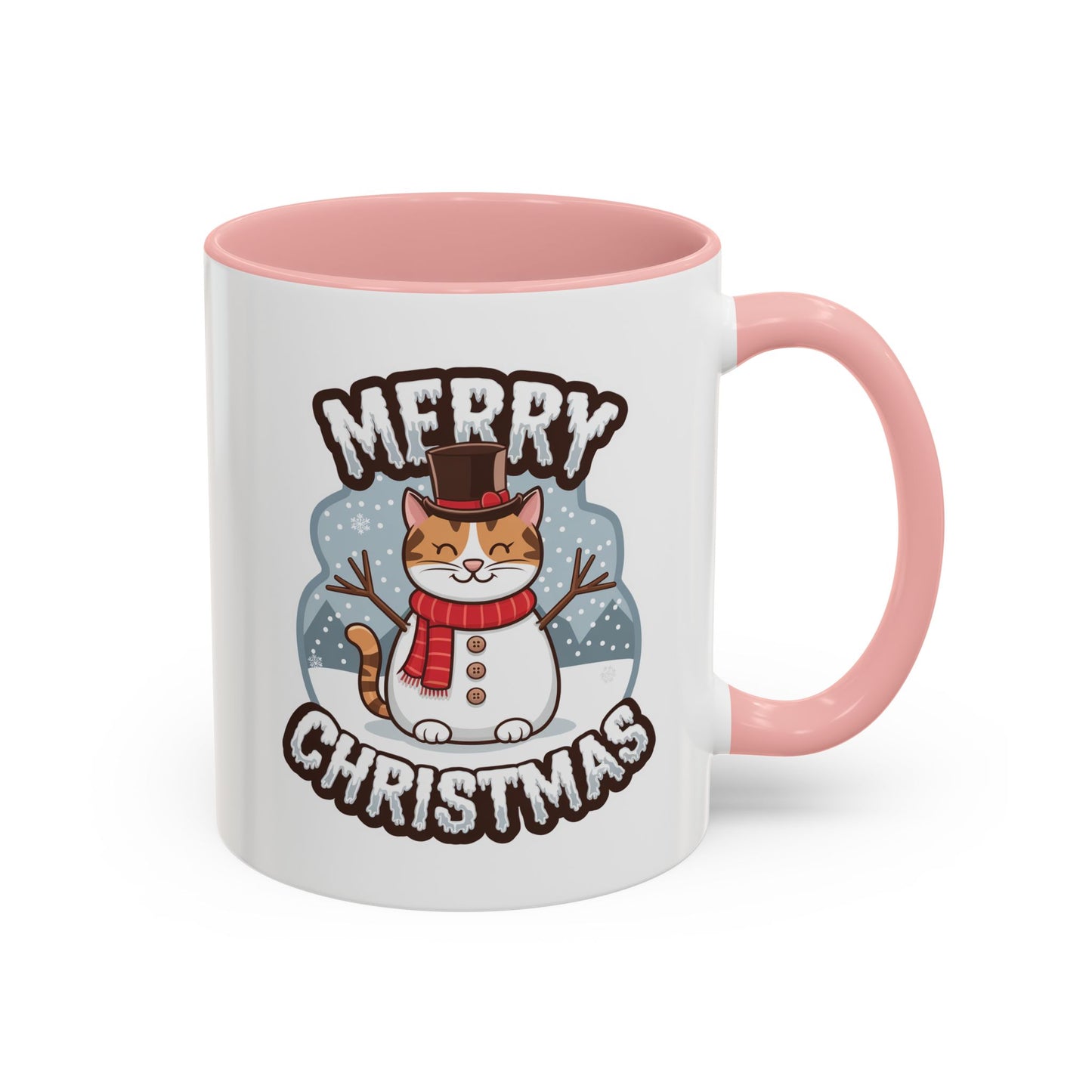 Christmas Mug - Merry Christmas Black & White Text Snowman Cat