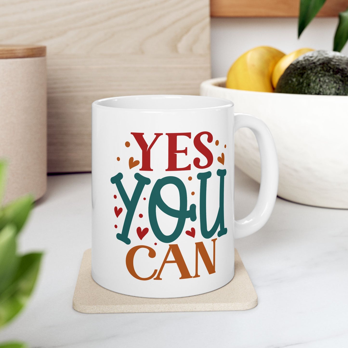 Motivation Mug - Yes You Can Hearts