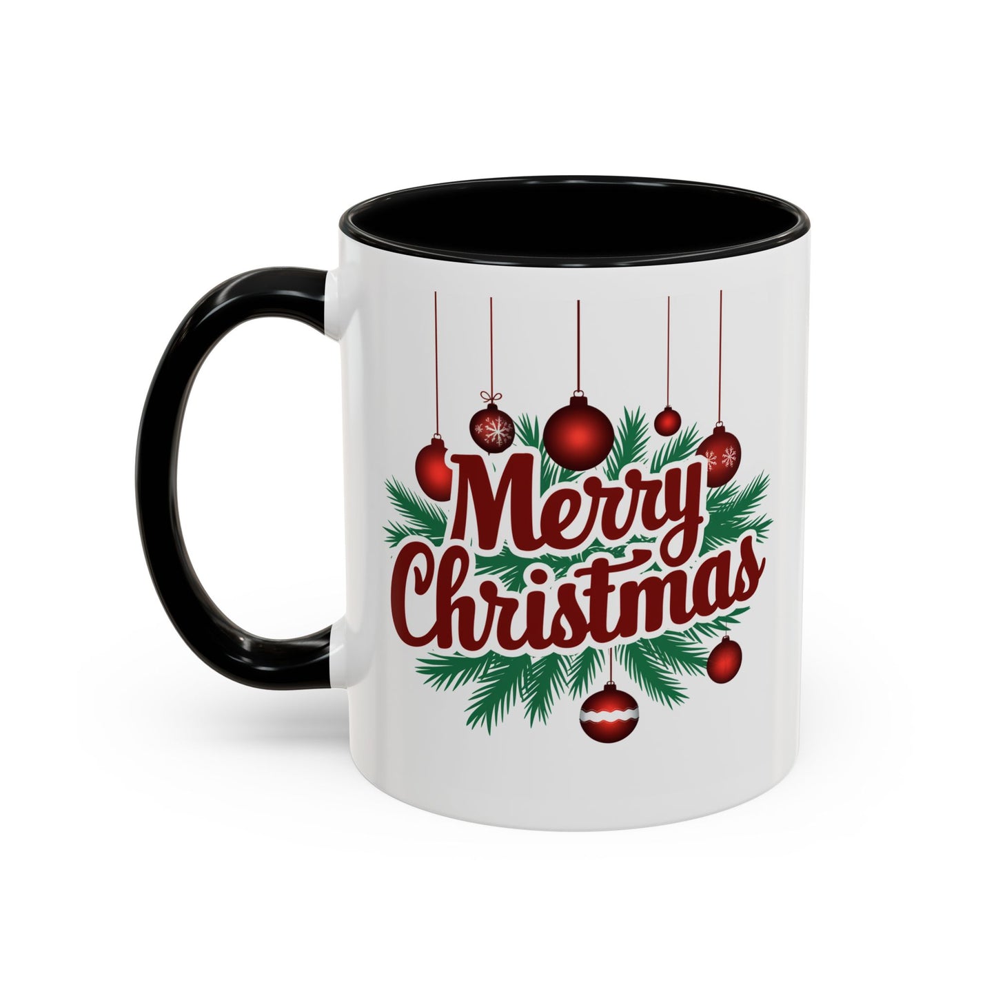 Christmas Mug - Merry Christmas Maroon Text Ornaments