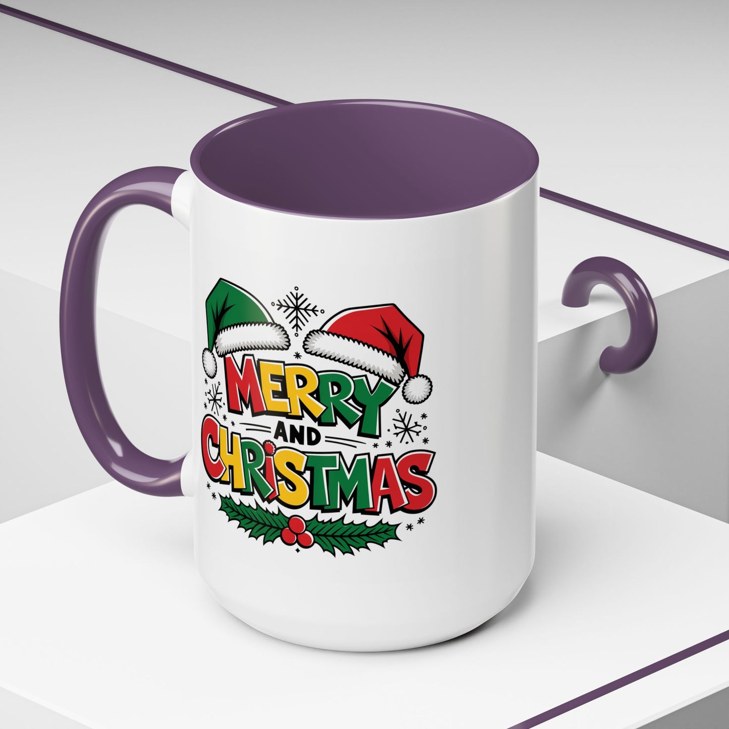 Christmas Mug - Merry Christmas Red Yellow & Green Text Green & Red Hat