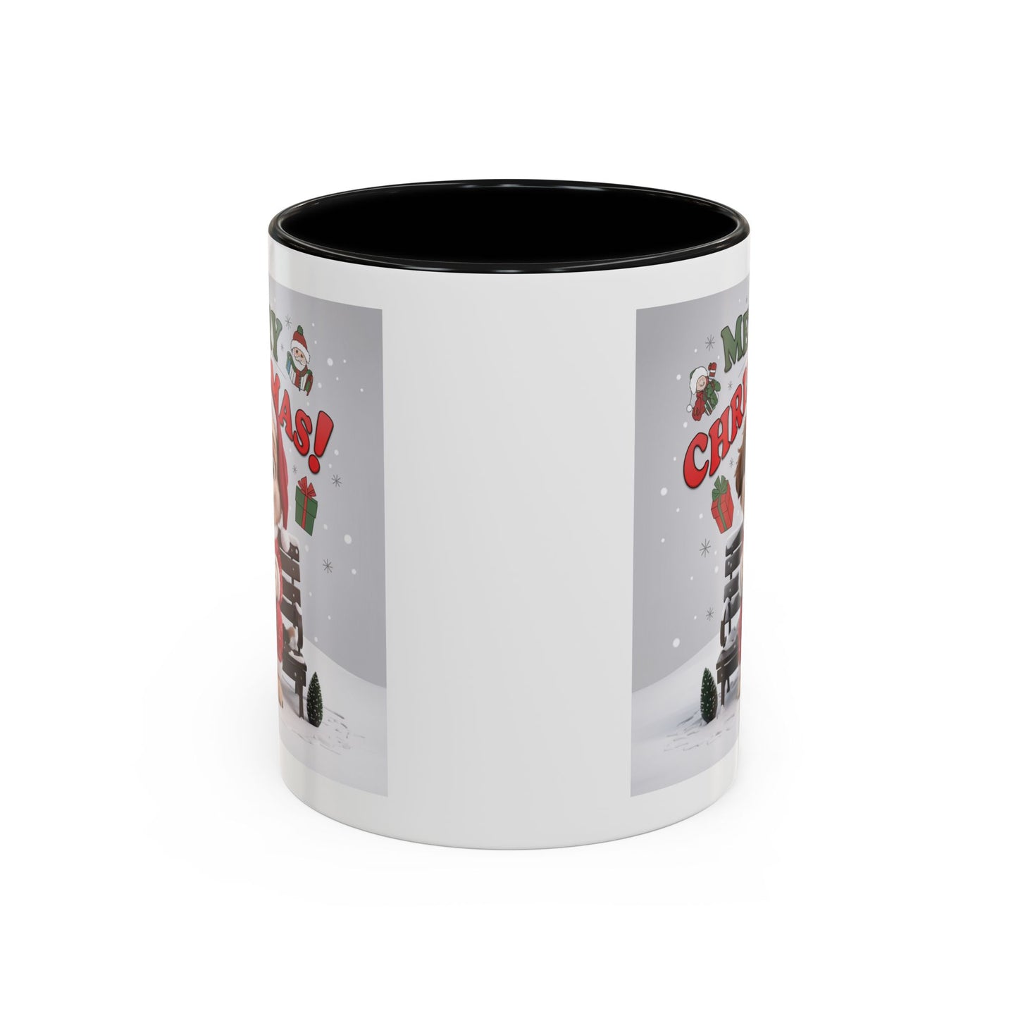 Christmas Mug - Merry Christmas Red Text Puppy Red Top