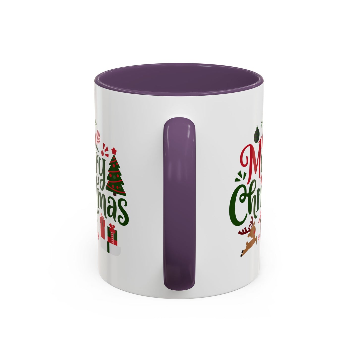 Christmas Mug - Merry Christmas Red & Green Text Santa Reindeer Tree Sleigh Ornaments