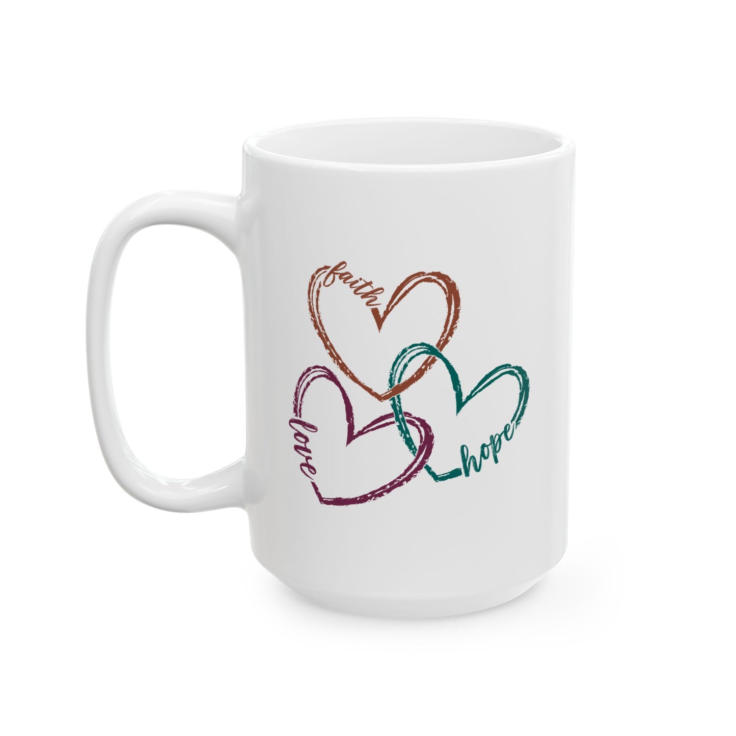 Religious Mug - Faith Love Hope Hearts