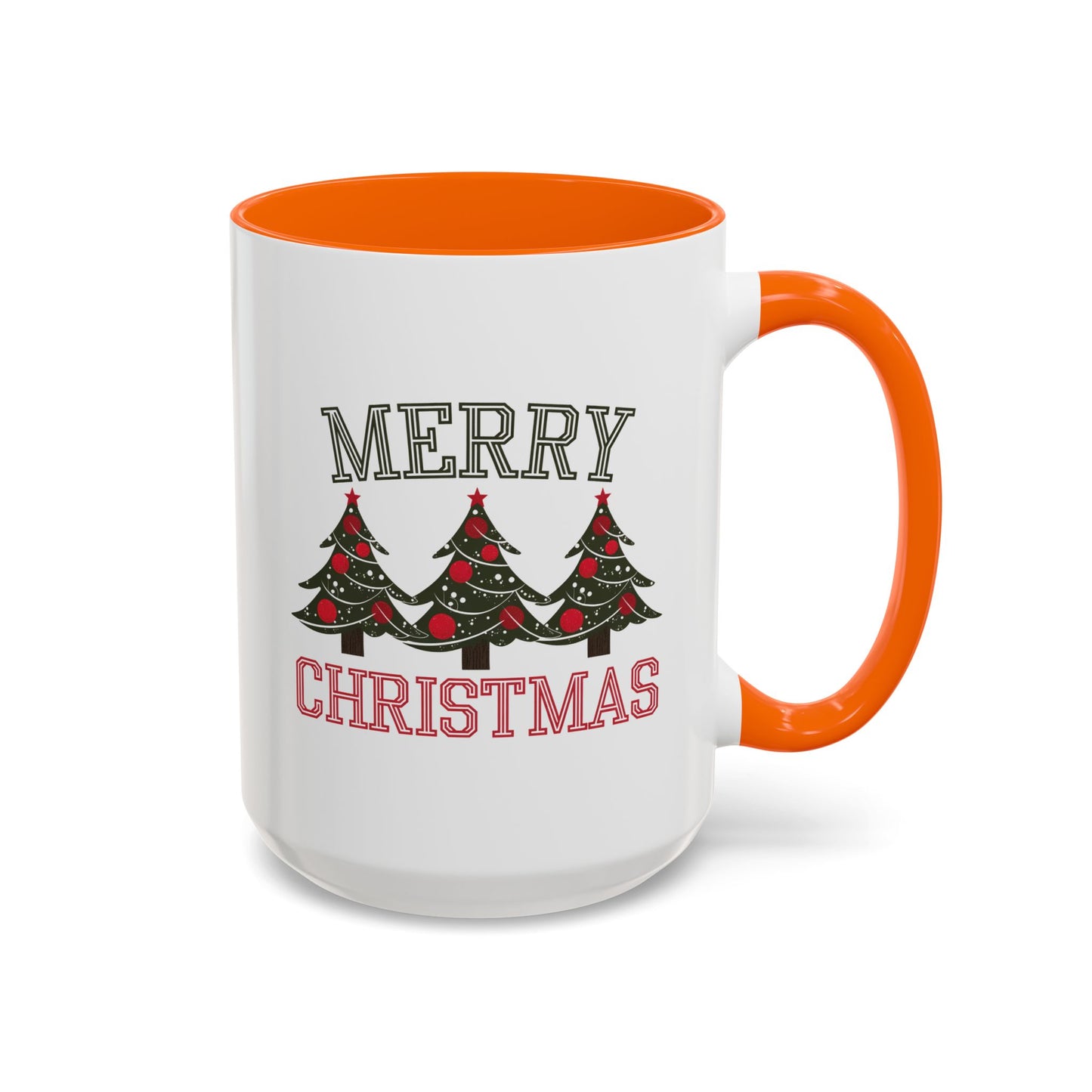 Christmas Mug - Merry Christmas Green & Red Text Decorative Trees