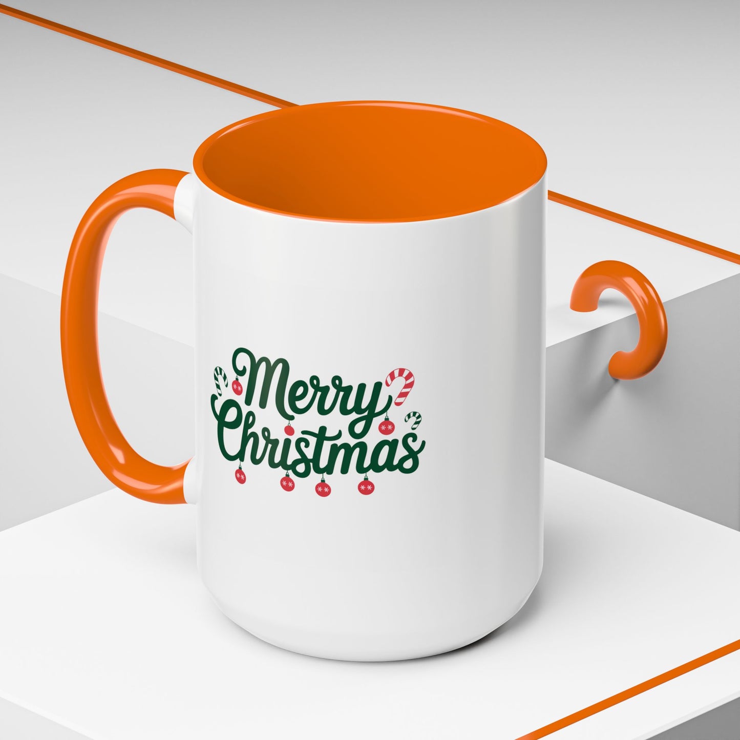 Christmas Mug - Merry Christmas Green Text Ornaments Candy Canes