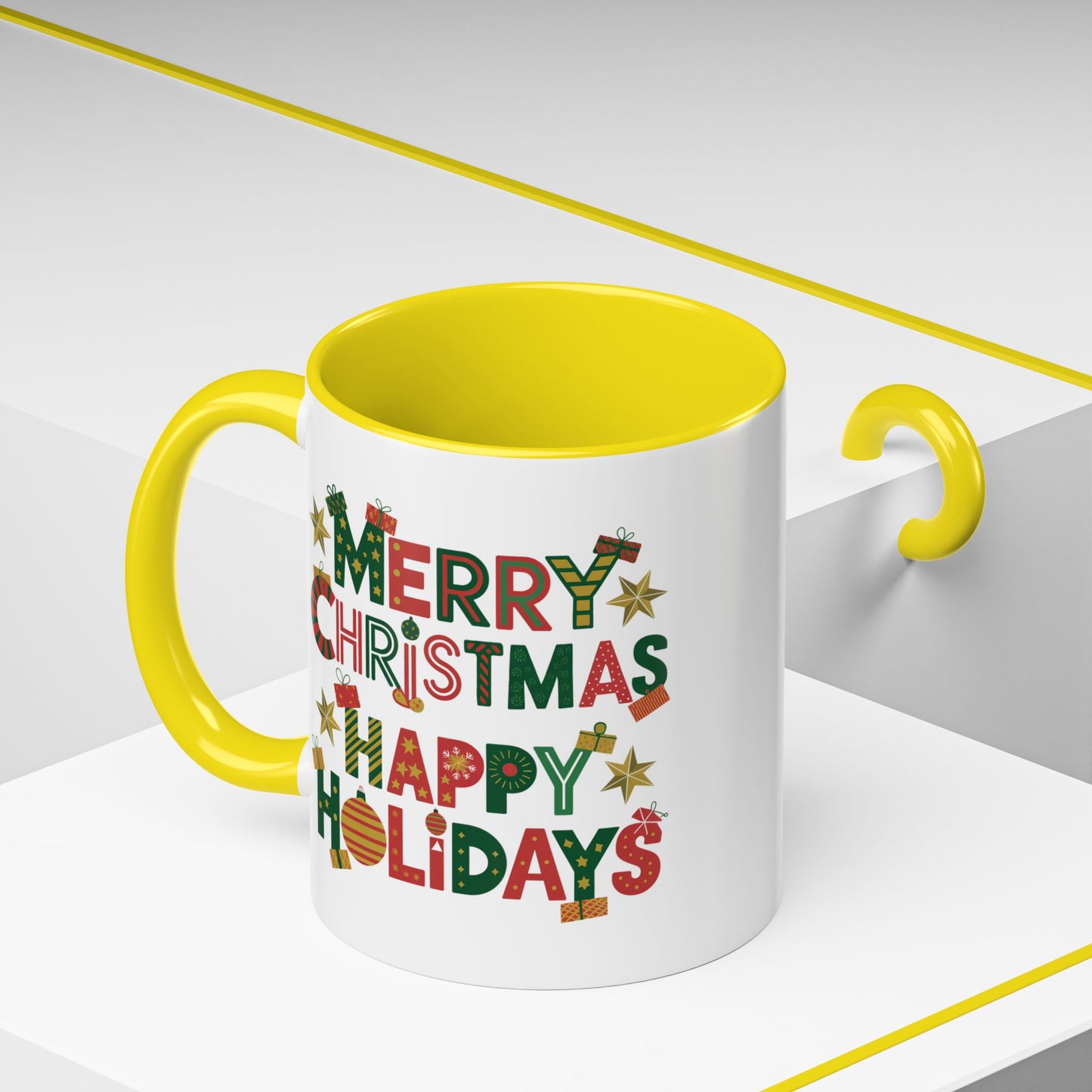 Christmas Mug - Merry Christmas Happy Holidays Decorative Text