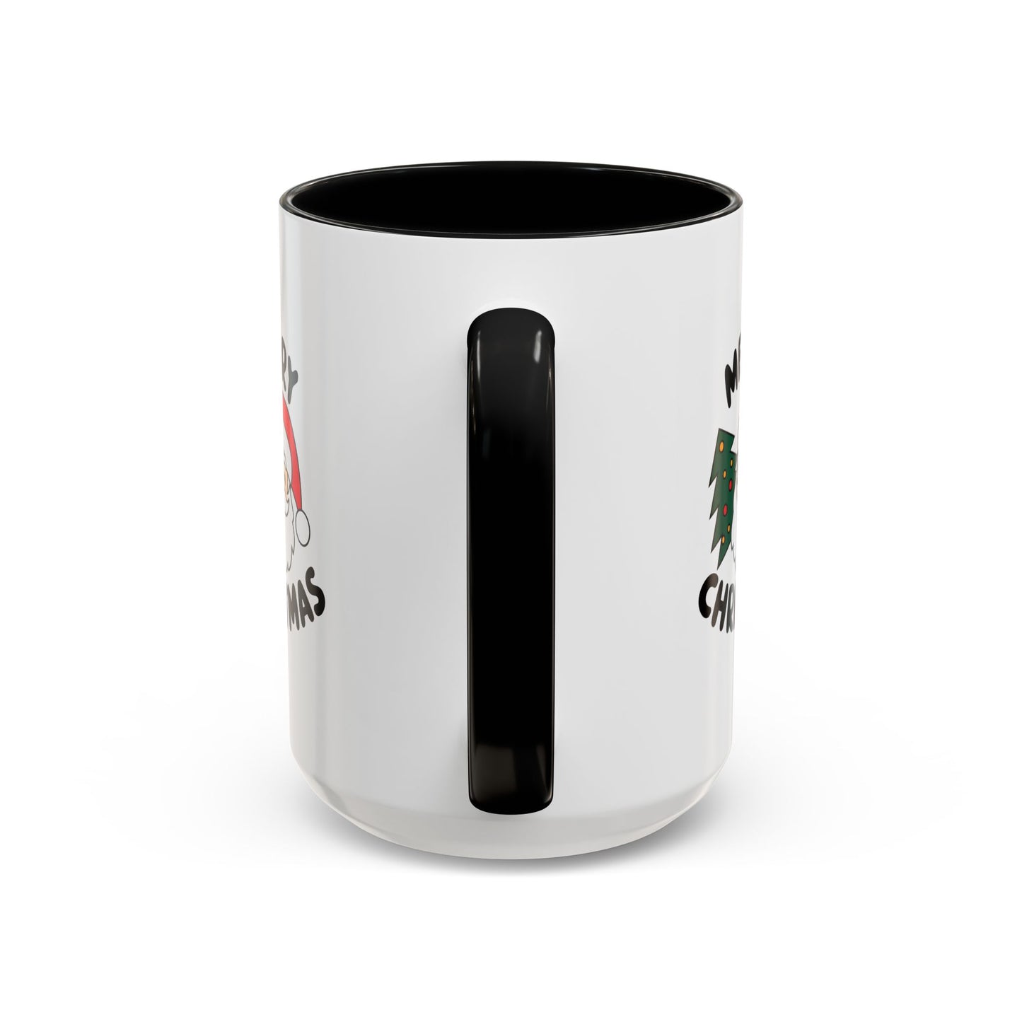 Christmas Mug - Merry Christmas Black Text Santa Tree
